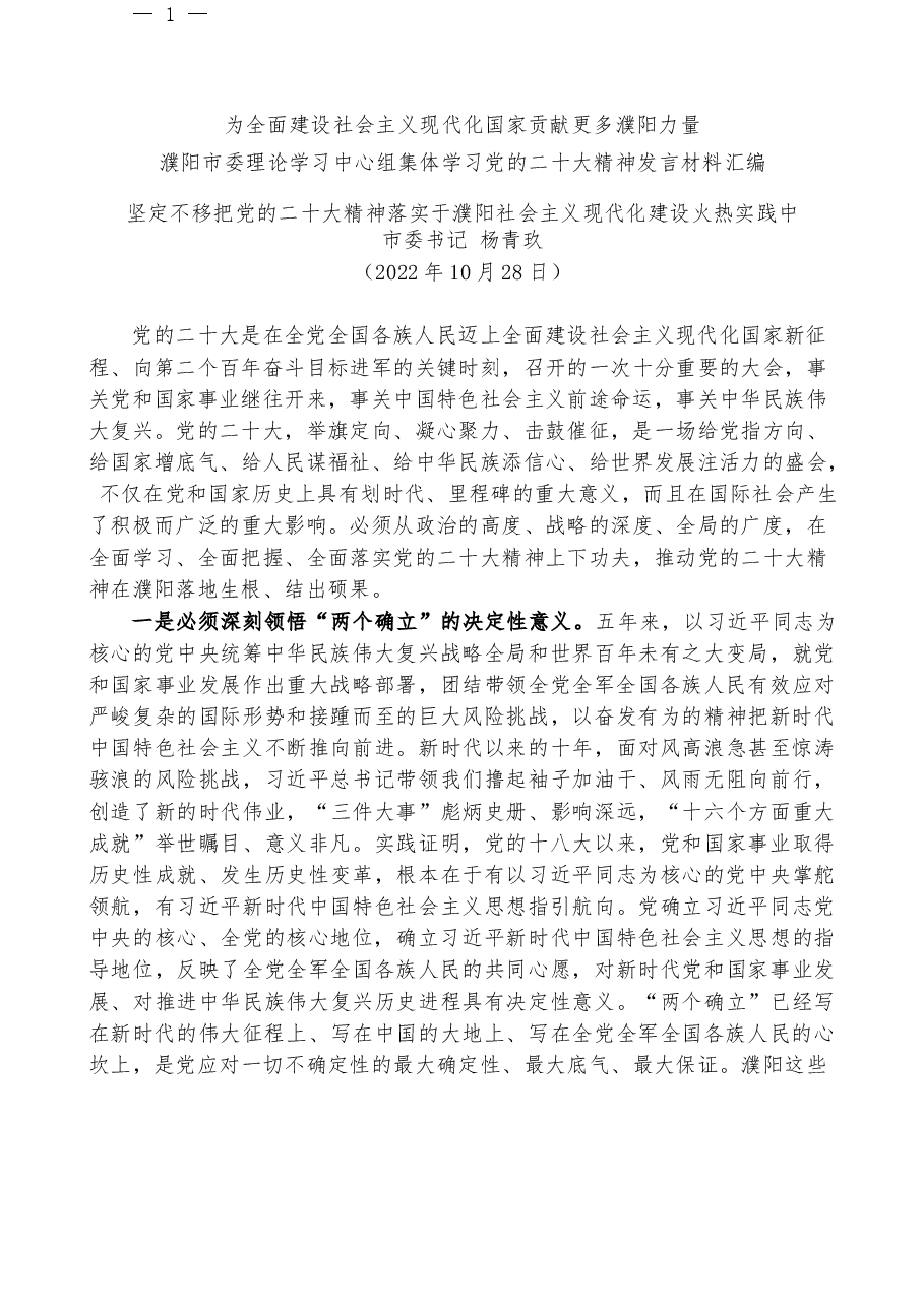 (13篇)XX市13位市委常委学习党的二十大精神发言材料汇编.docx,第3页预览