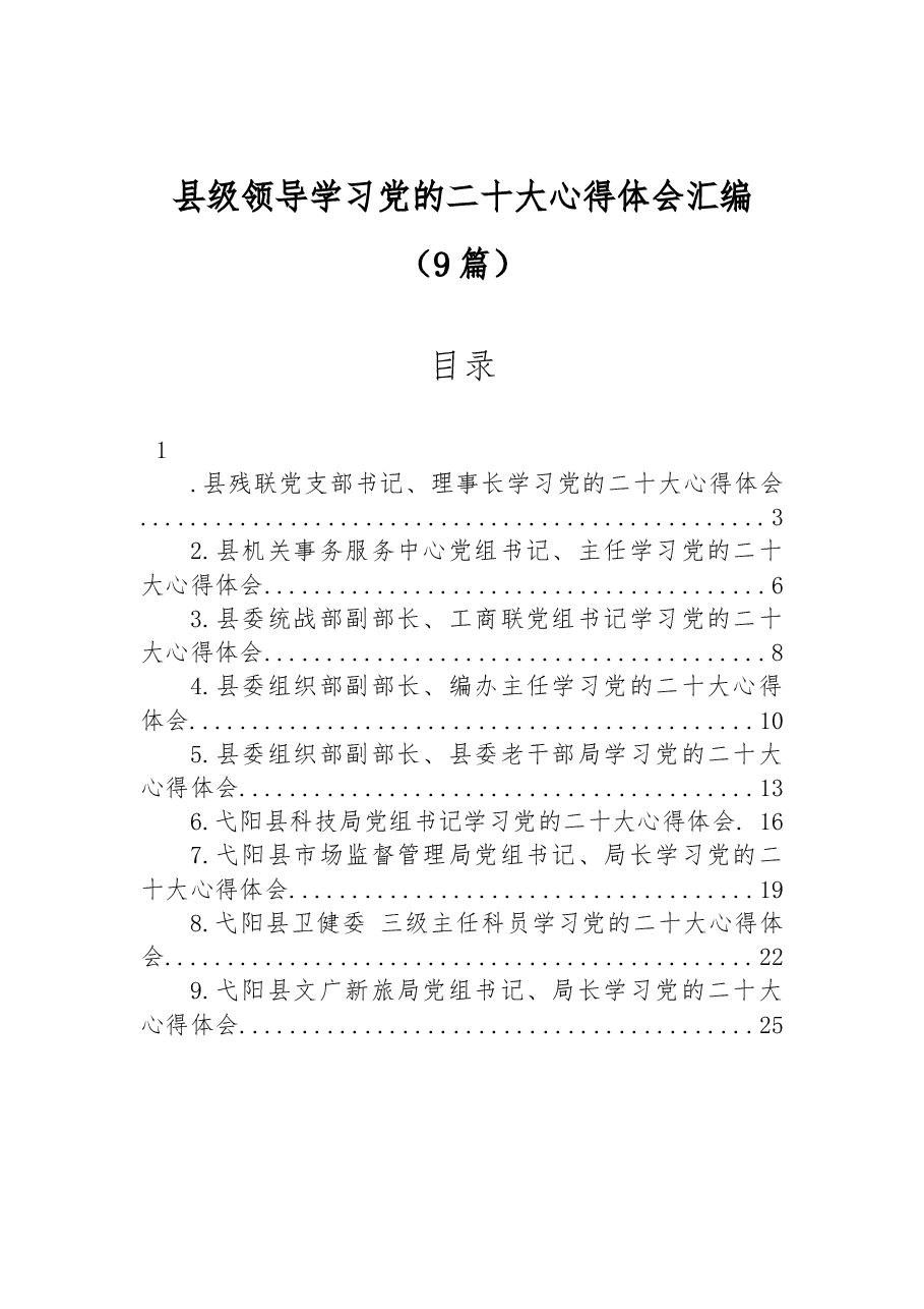 （9篇）县级领导学习党的二十大心得体会汇编.docx，第1页预览