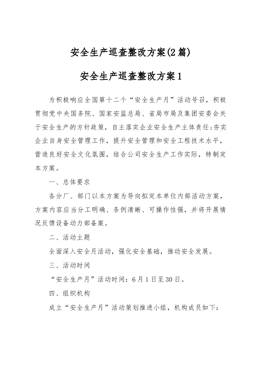 (2篇)安全生产巡查整改方案.docx,第1页预览