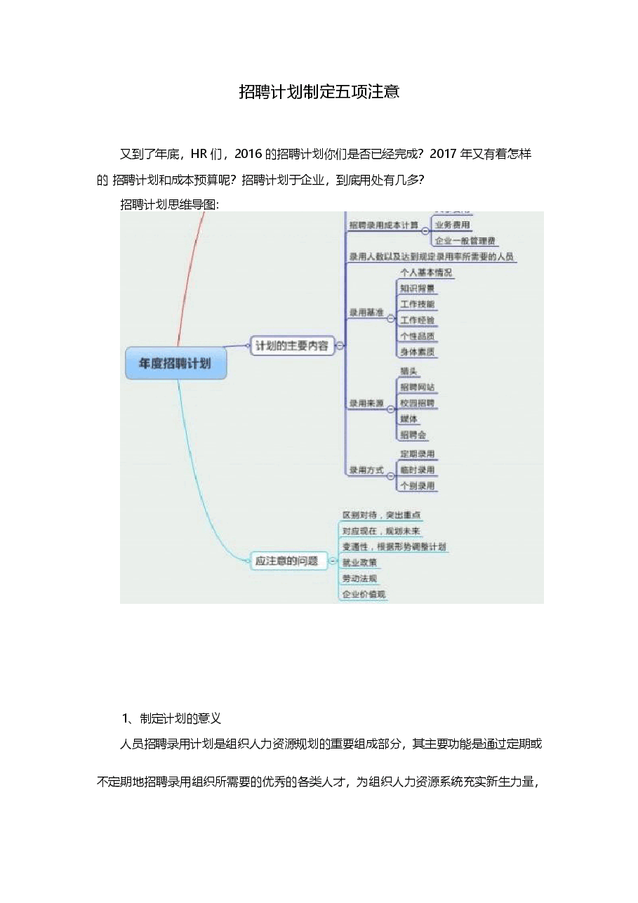 招聘计划制定五项注意.docx,第1页预览