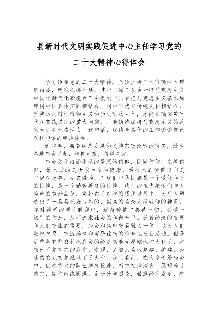 县新时代文明实践促进中心主任学习党的二十大精神心得体会.docx,第1页预览
