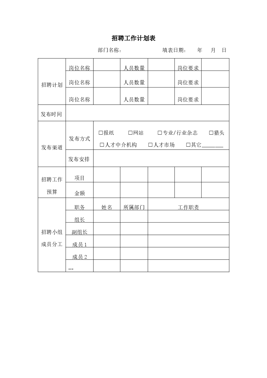 招聘工作计划表.doc,第1页预览