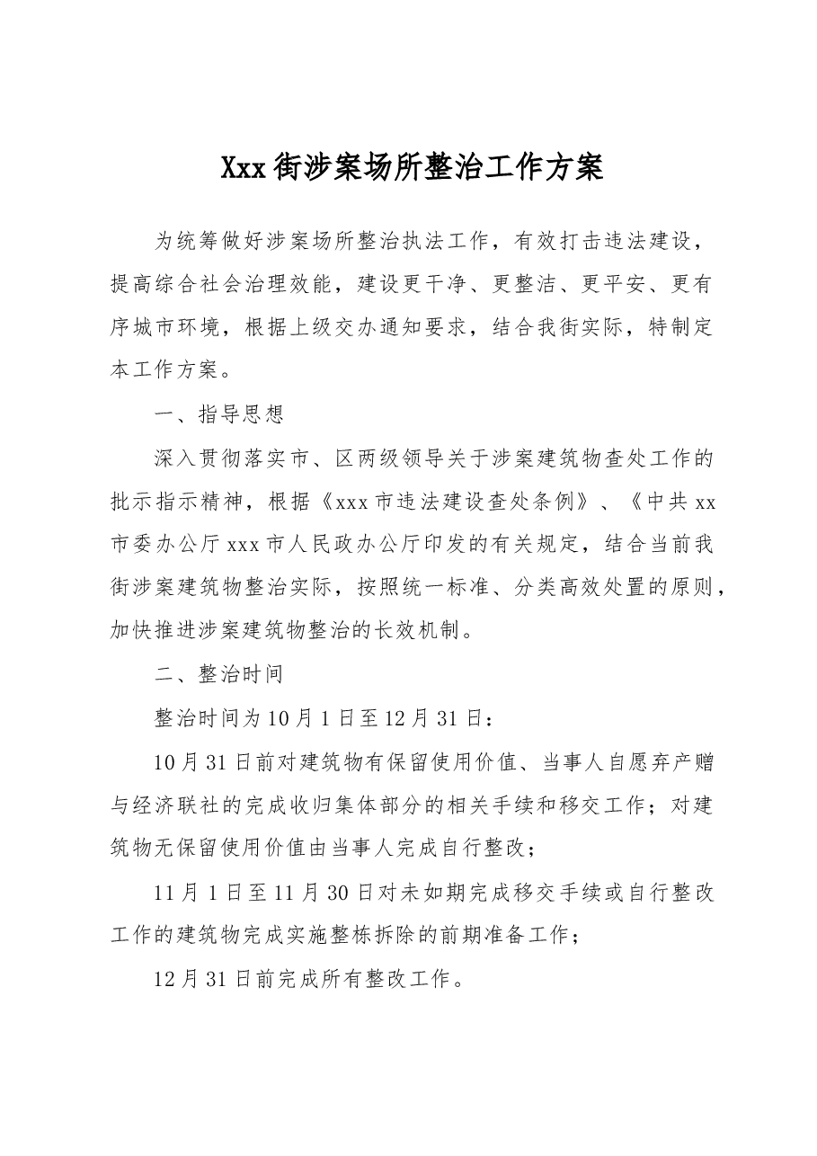 Xxx街涉案场所整治工作方案.docx,第1页预览