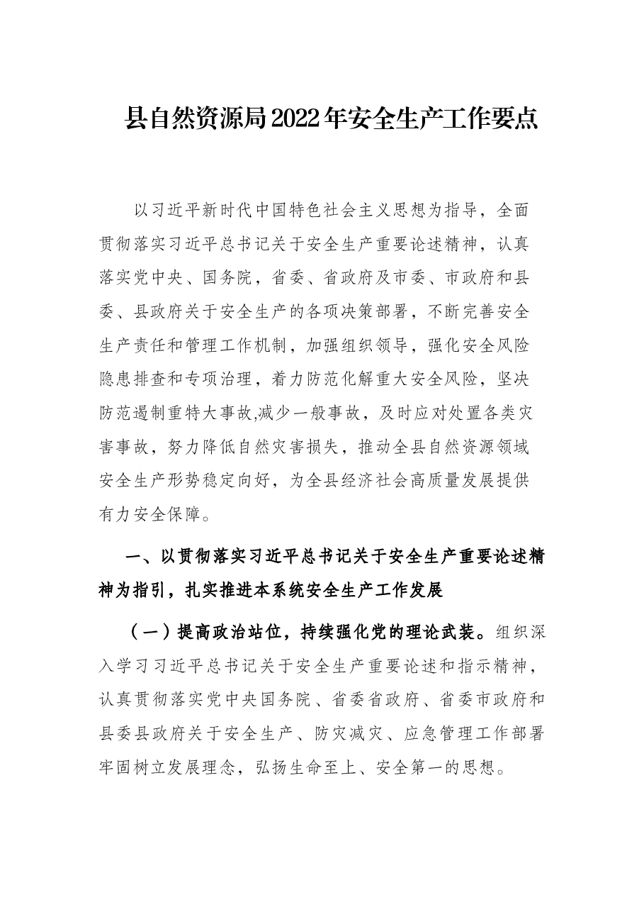 县自然资源局2022年安全生产工作要点.docx,第1页预览