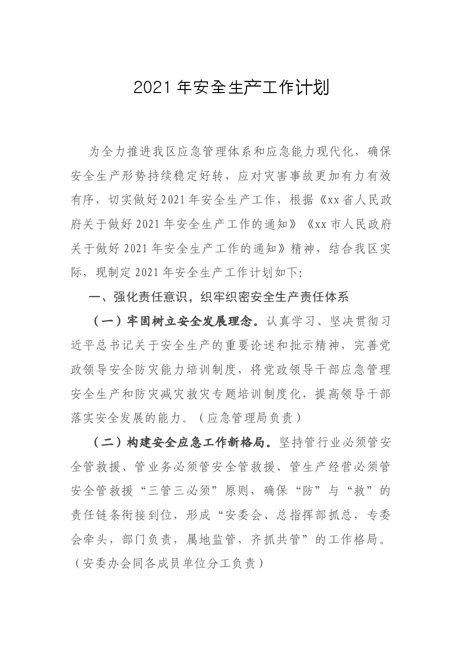 2021年安全生产工作计划.docx,第1页预览