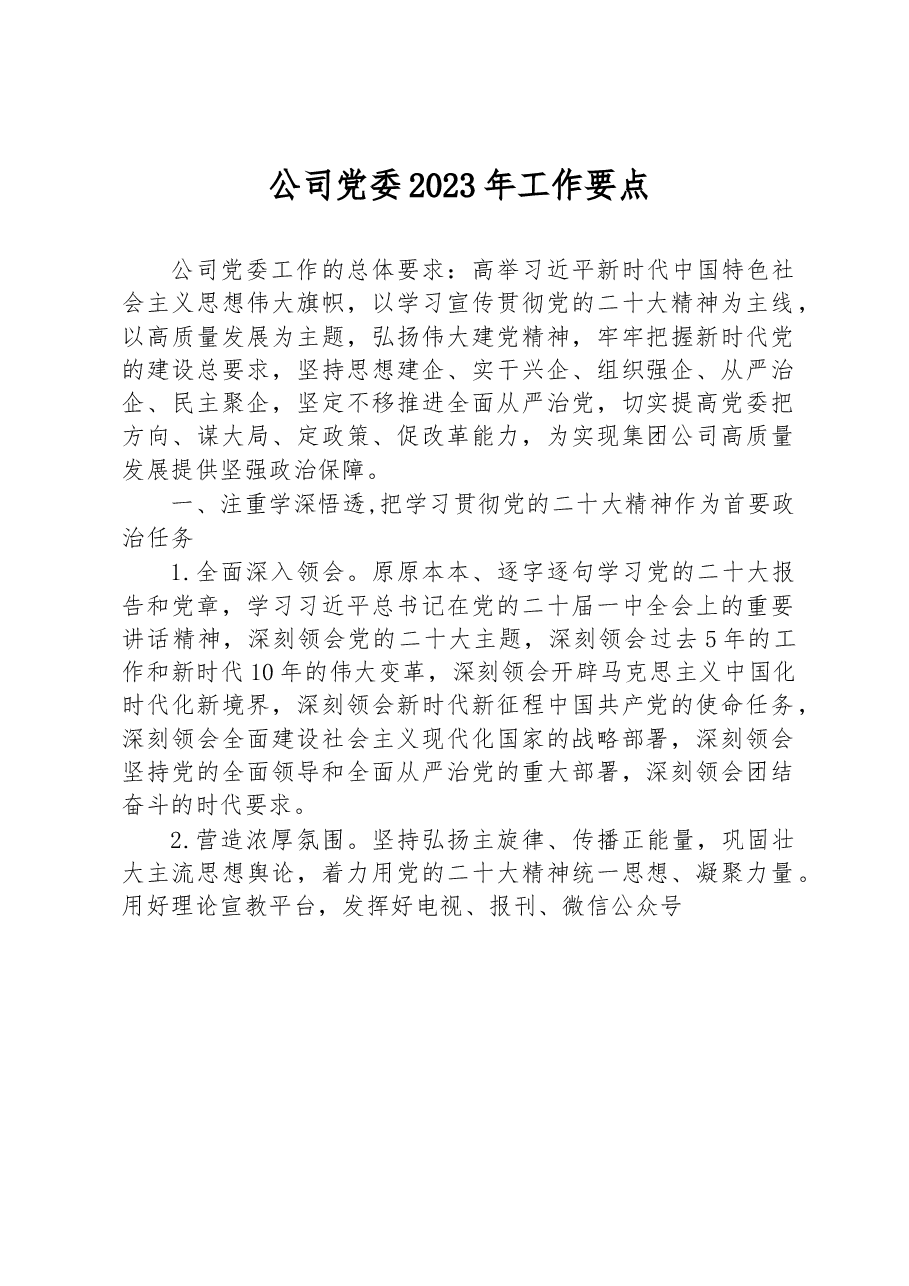 公司党委2023年工作要点.docx,第1页预览