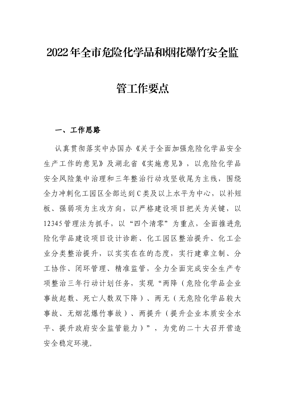 2022年全市危险化学品和烟花爆竹安全监管工作要点.docx,第1页预览