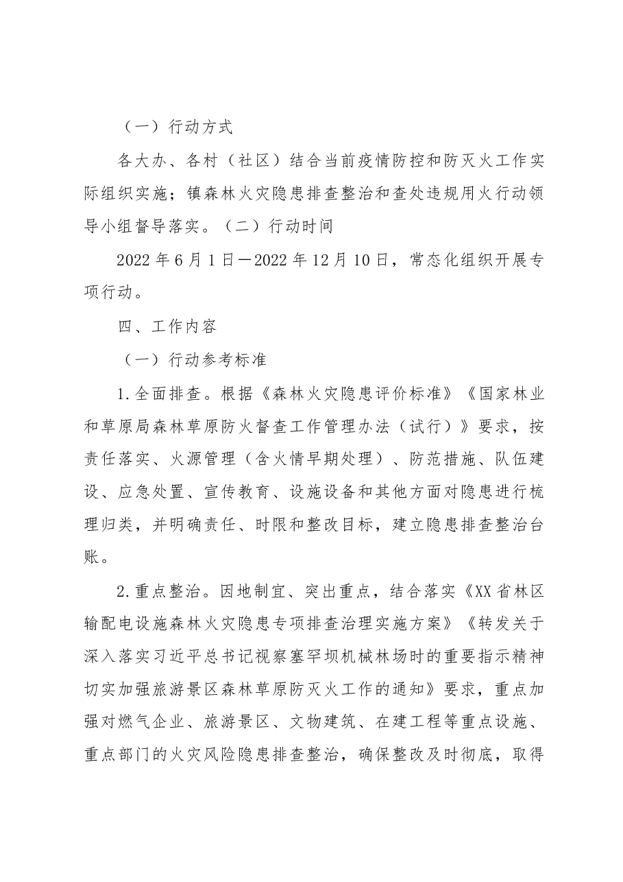 XX镇2022年森林火灾隐患排查整治和查处违规用火行为专项行动实施方案.docx,第3页预览