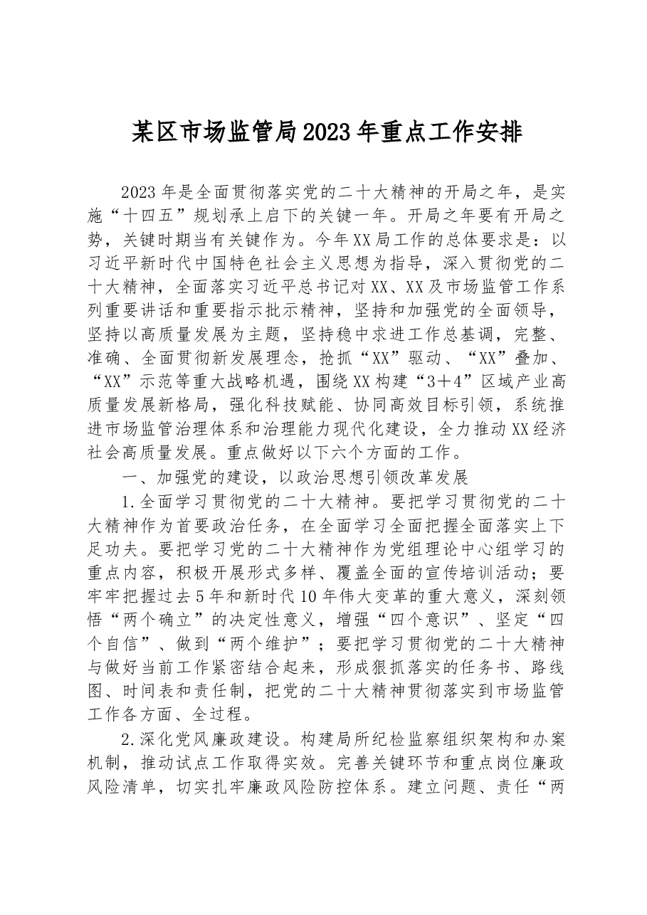 某区市场监管局2023年重点工作安排.docx,第1页预览