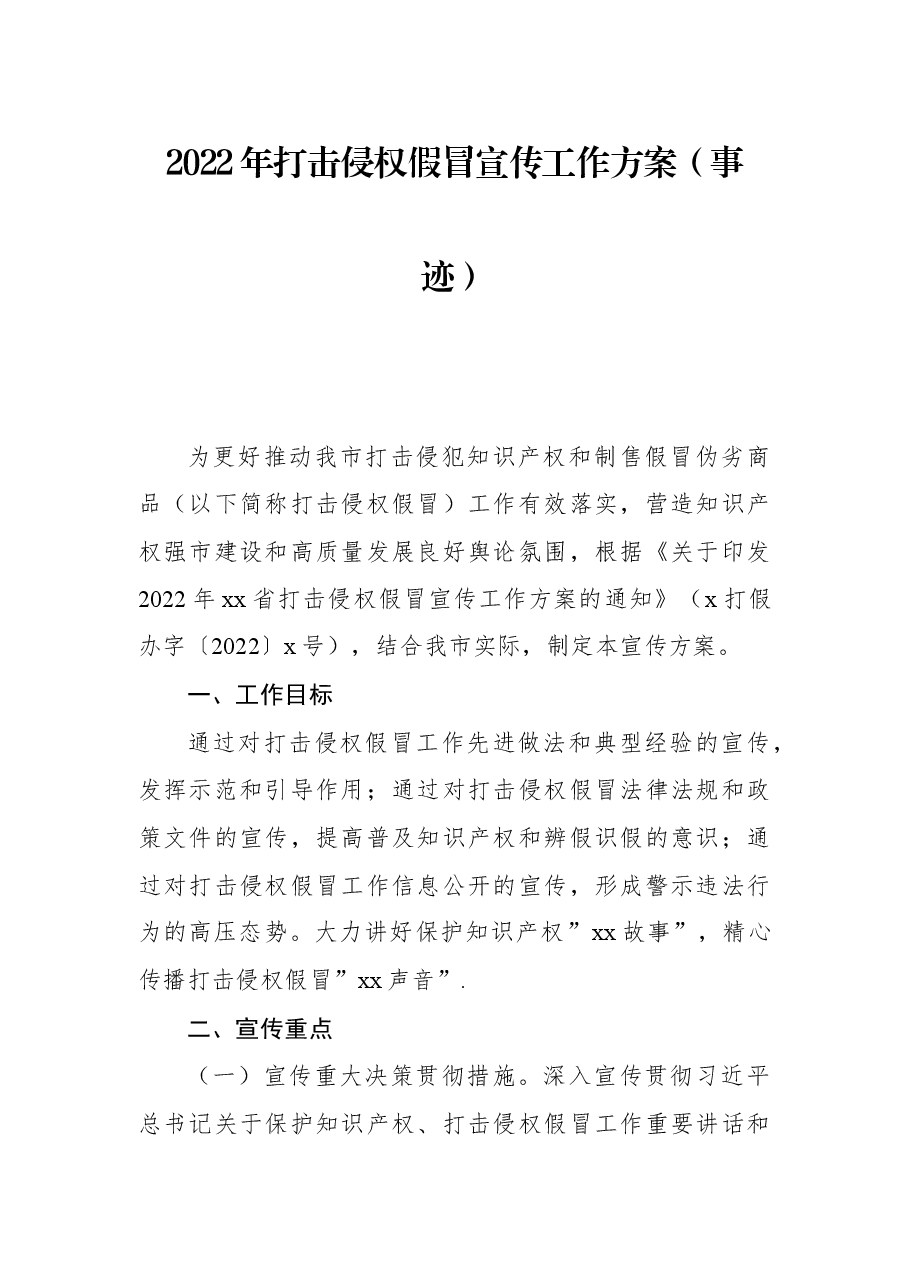 2022年打击侵权假冒宣传工作方案(事迹).docx,第1页预览