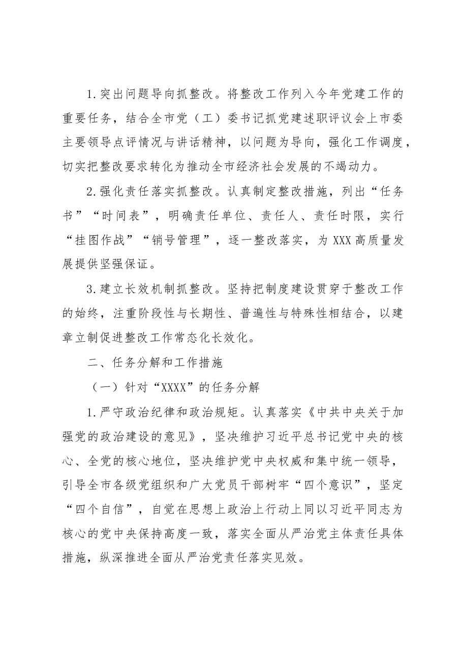 XX市基层党委(党工委)抓党建工作述职评议查摆问题整改工作方案.docx,第2页预览