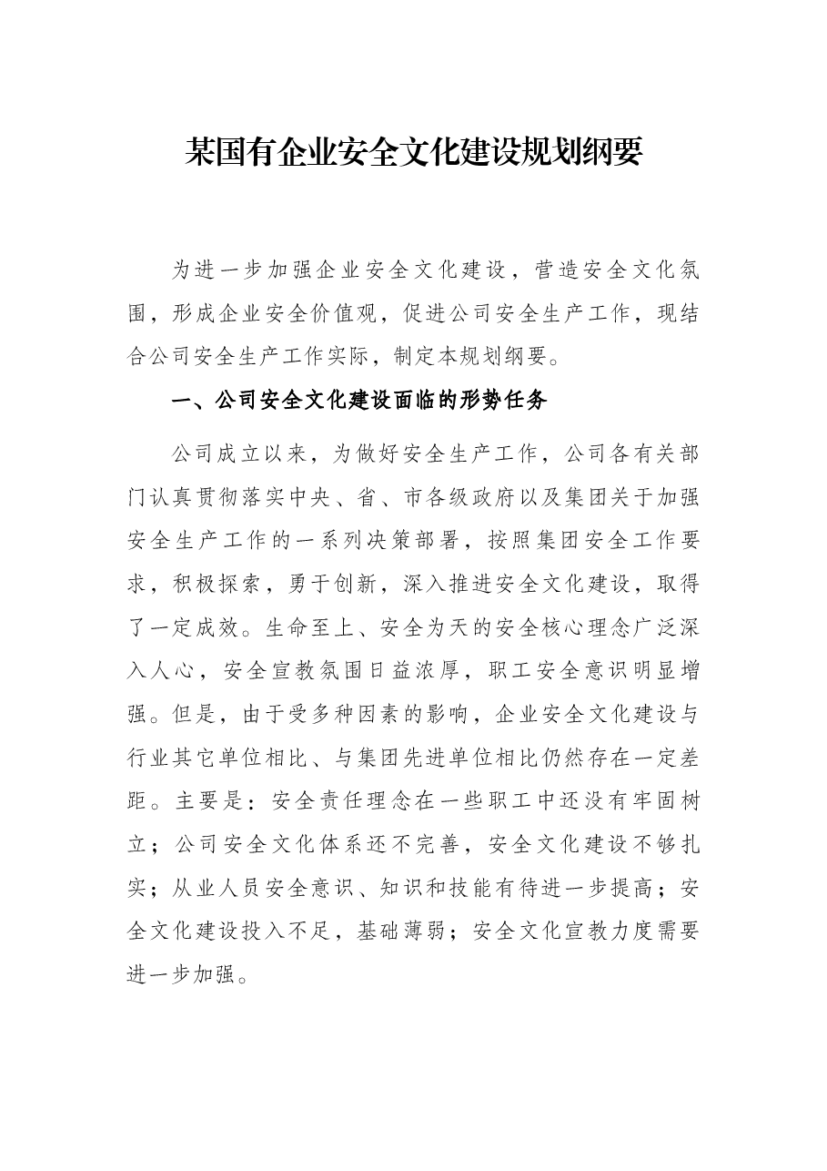 某国有企业安全文化建设规划纲要.docx,第1页预览