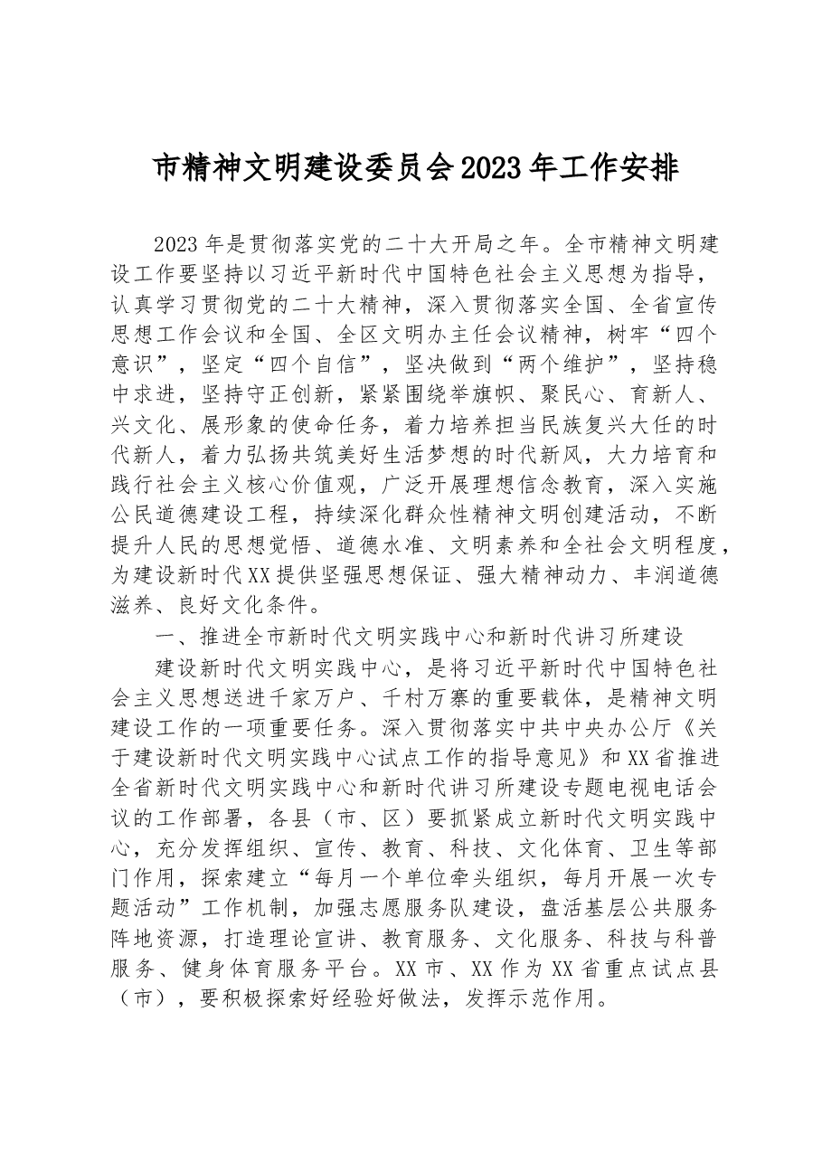 市精神文明建设委员会2023年工作安排.docx,第1页预览