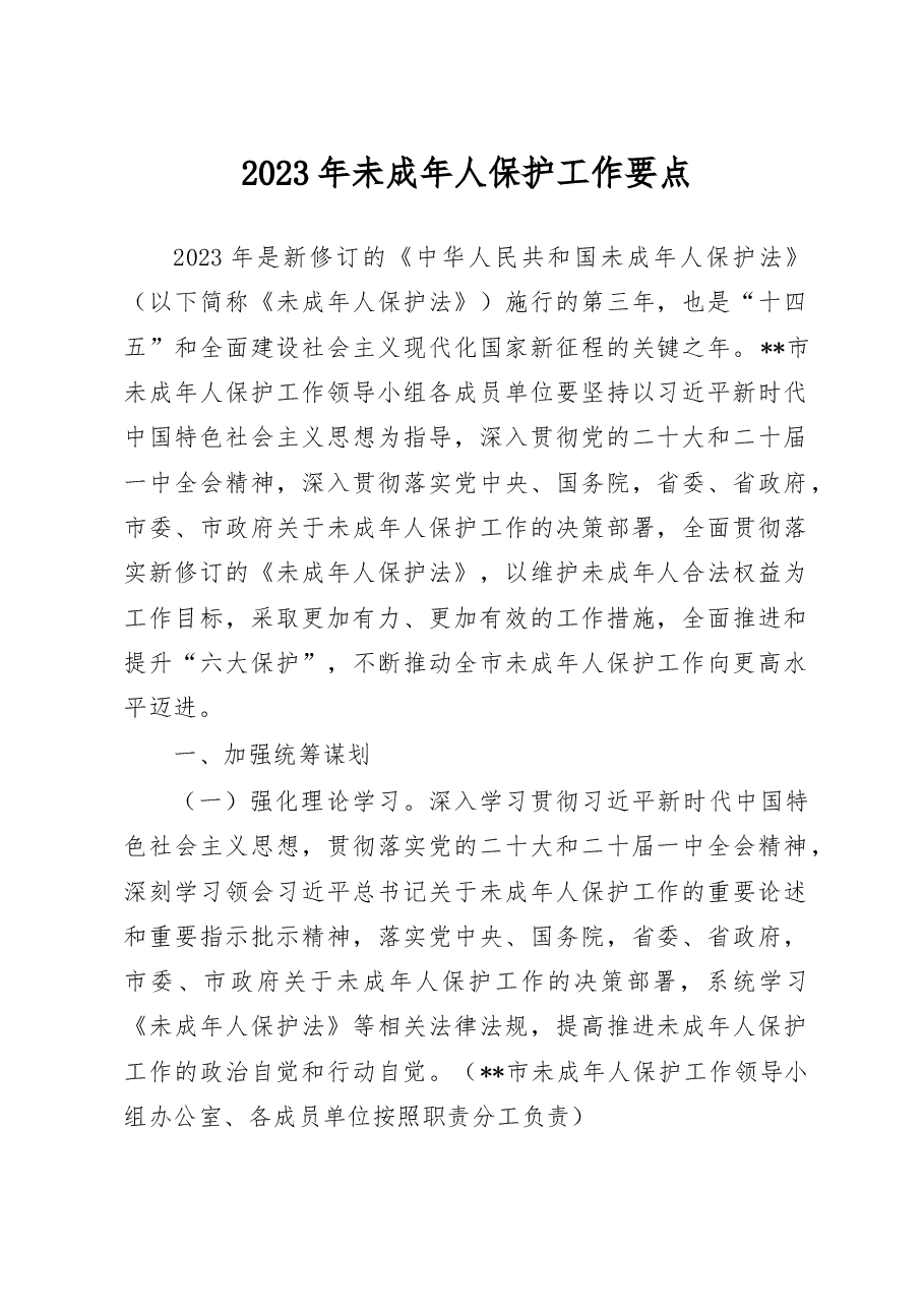 2023年未成年人保护工作要点.docx,第1页预览