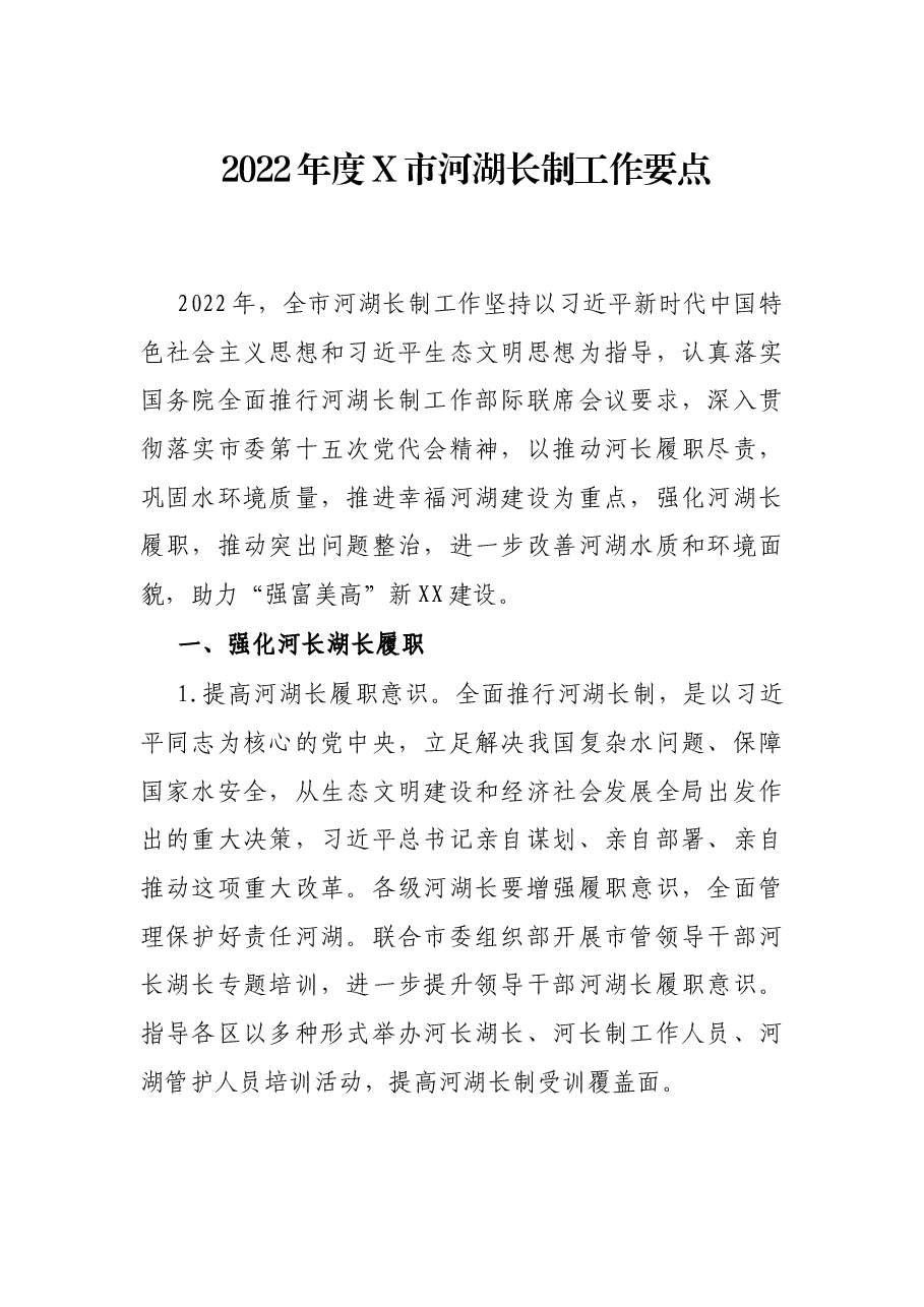 2022年度X市河湖长制工作要点.docx,第1页预览