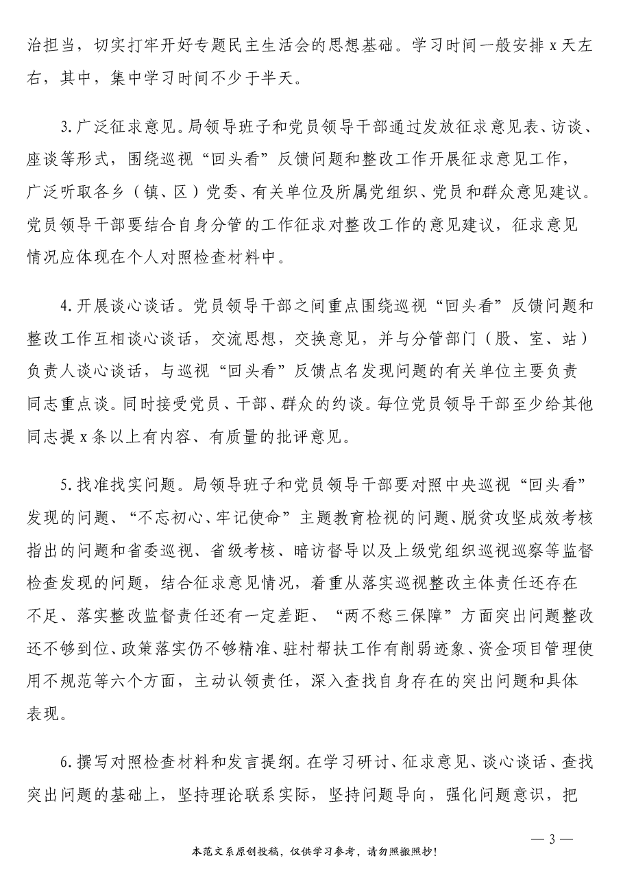 2020年脱贫攻坚专项巡视“回头看”整改专题民主生活会工作方案(区县).doc,第3页预览