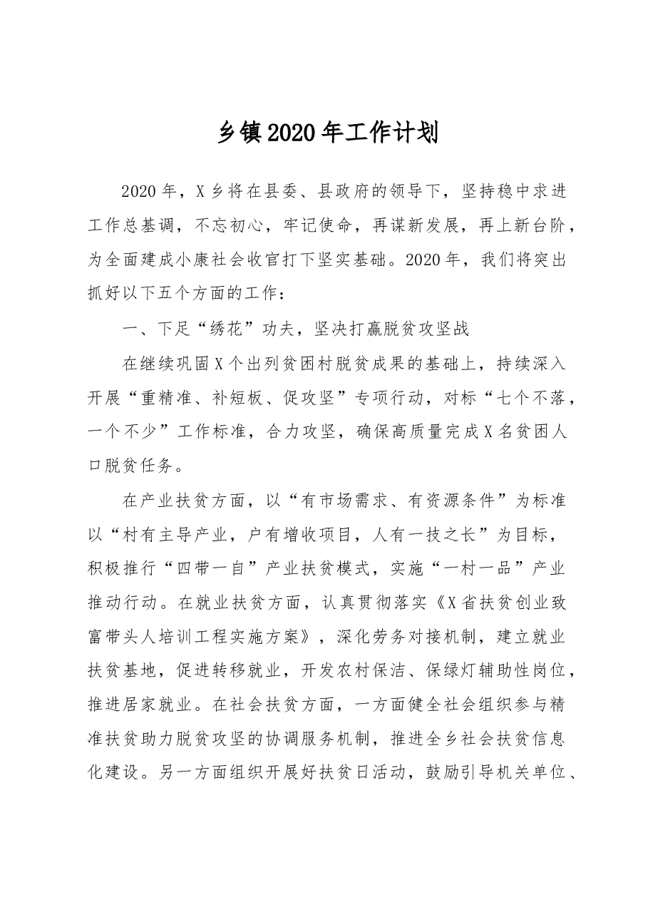 乡镇2020年工作计划.docx,第1页预览