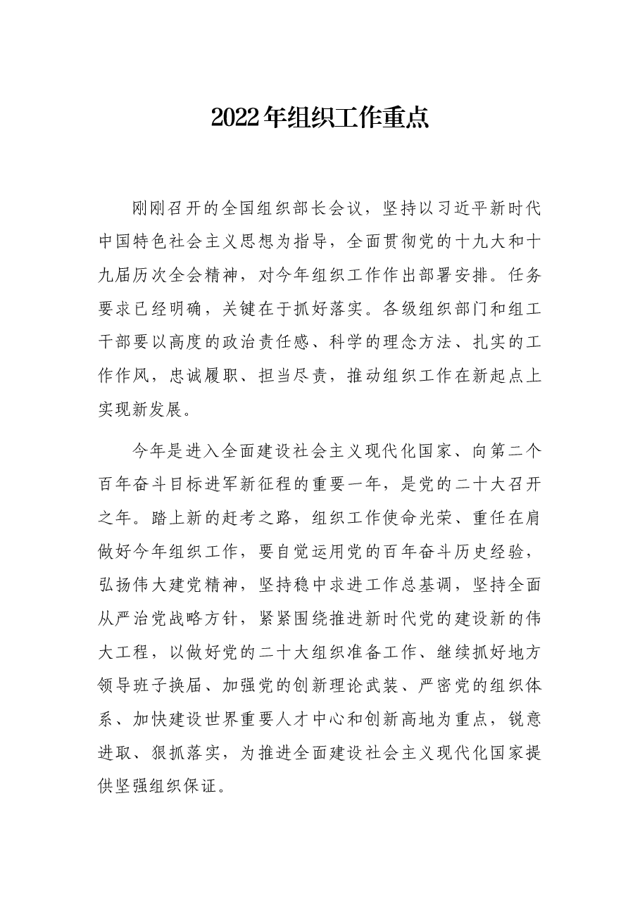2022年组织工作重点.docx,第1页预览