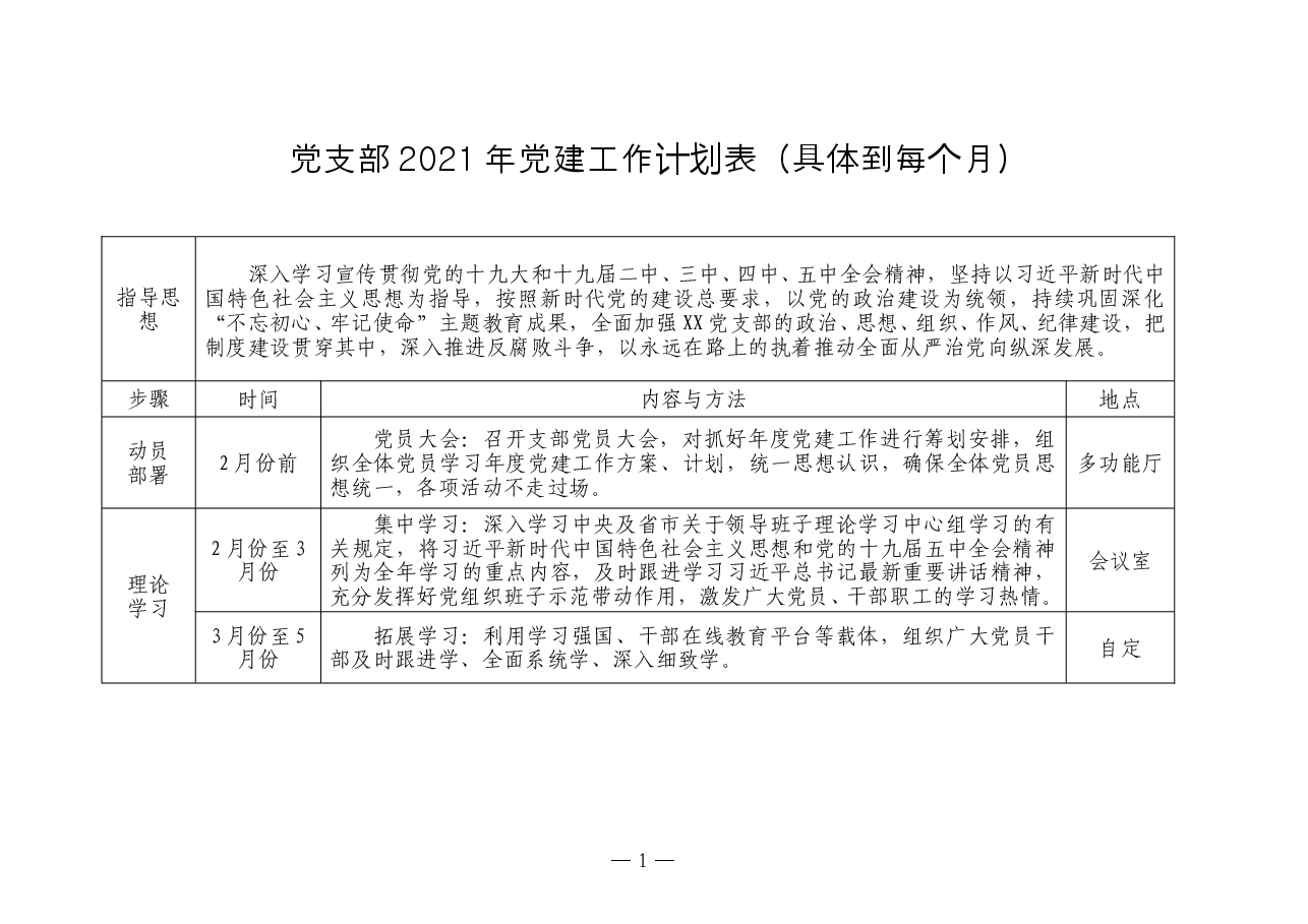 党支部2021年党建工作计划表.doc,第1页预览