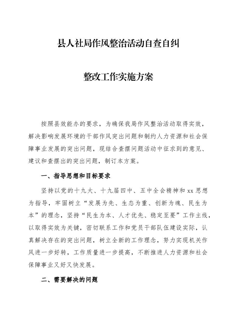 县人社局作风整治活动自查自纠整改工作实施方案.docx,第1页预览
