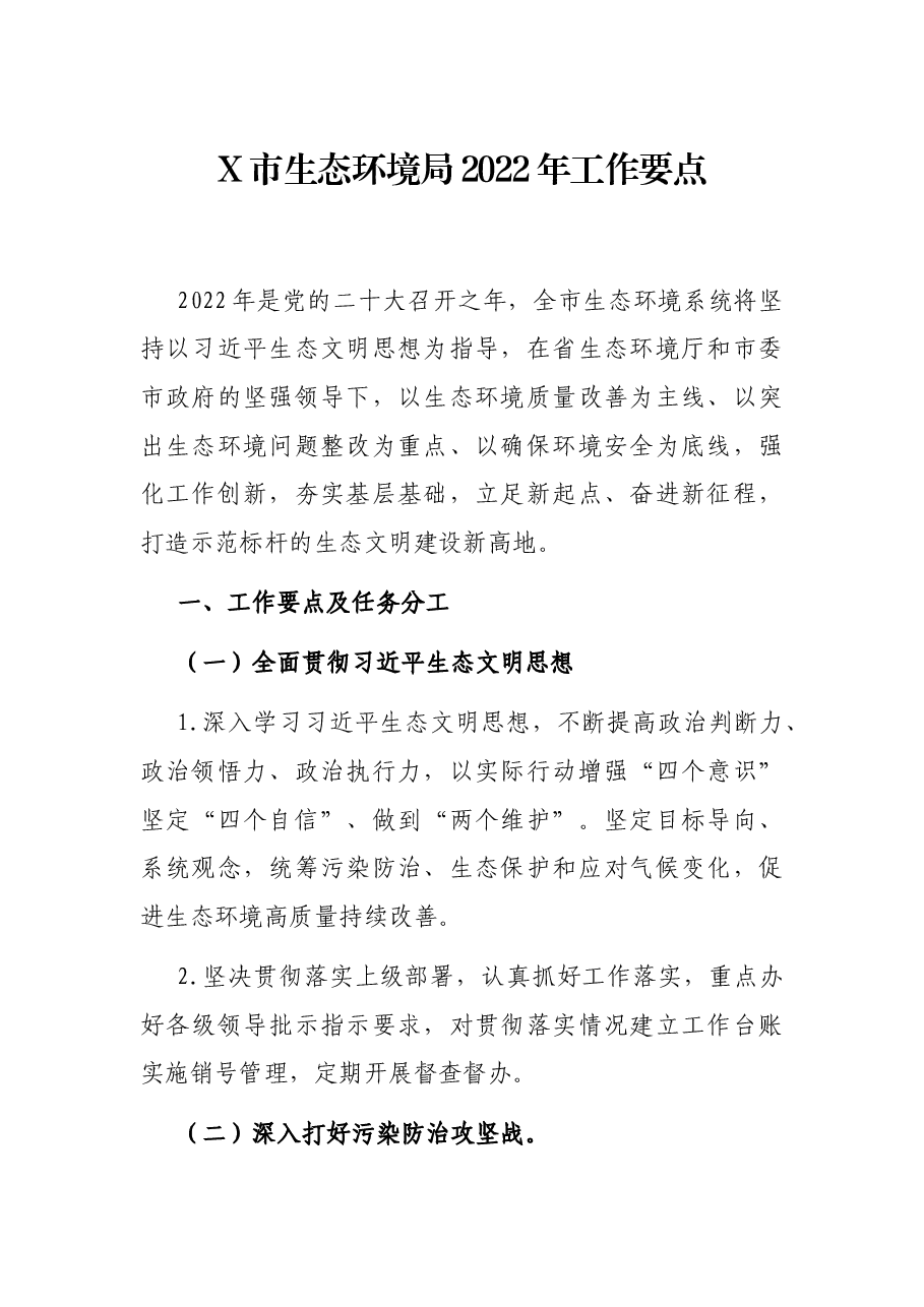 X市生态环境局2022年工作要点.docx,第1页预览