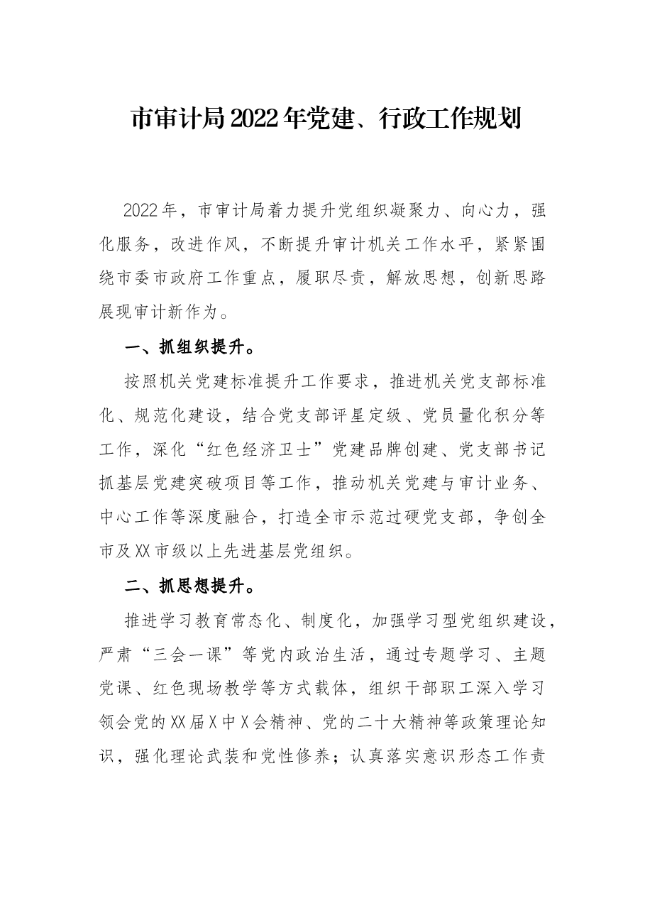 市审计局2022年党建、行政工作规划.docx,第1页预览
