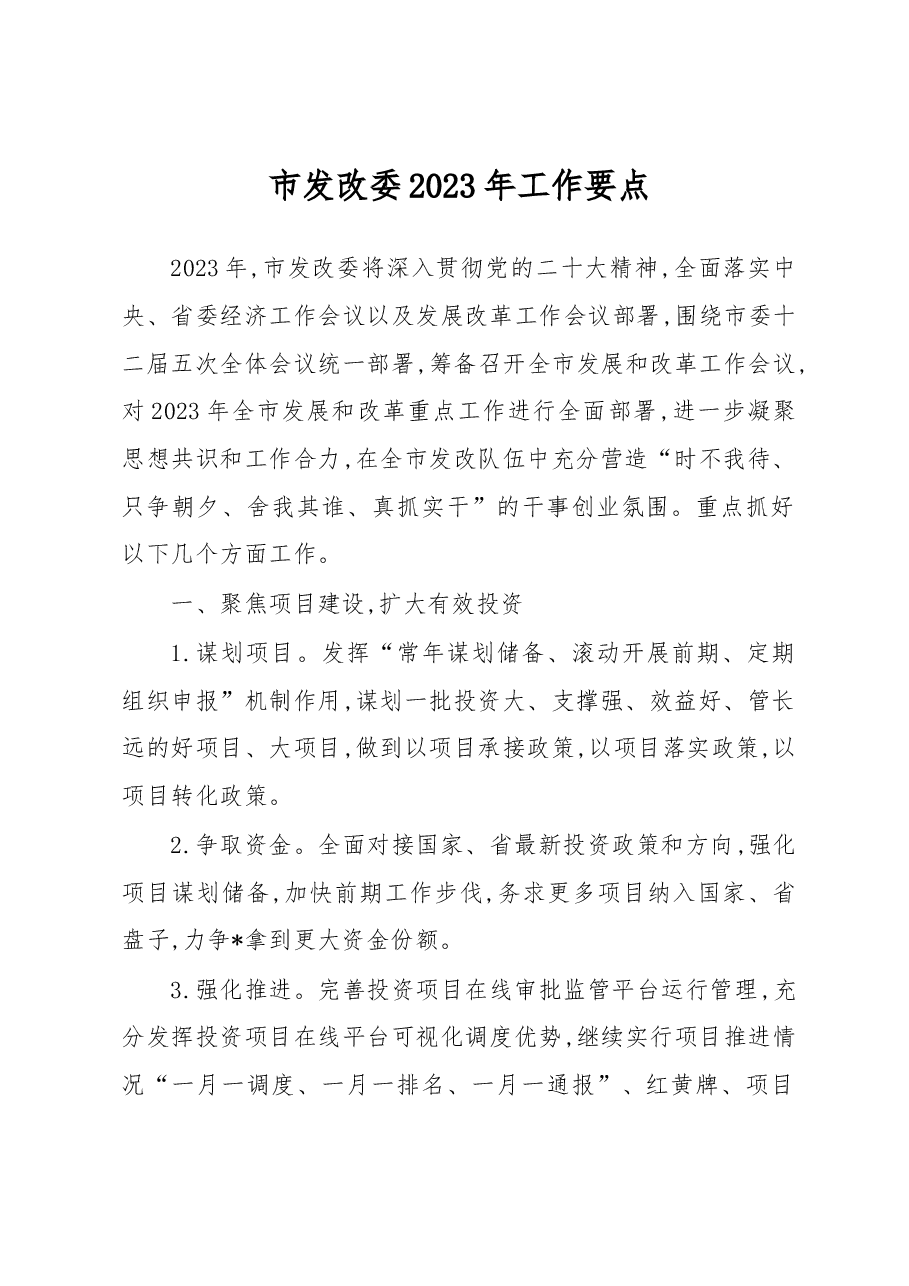 市发改委2023年工作要点.docx,第1页预览