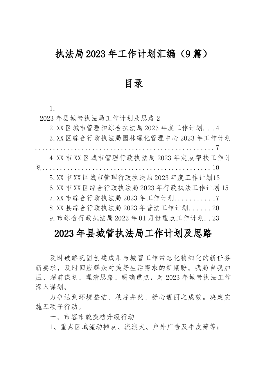 (9篇)执法局2023年工作计划汇编.docx,第1页预览