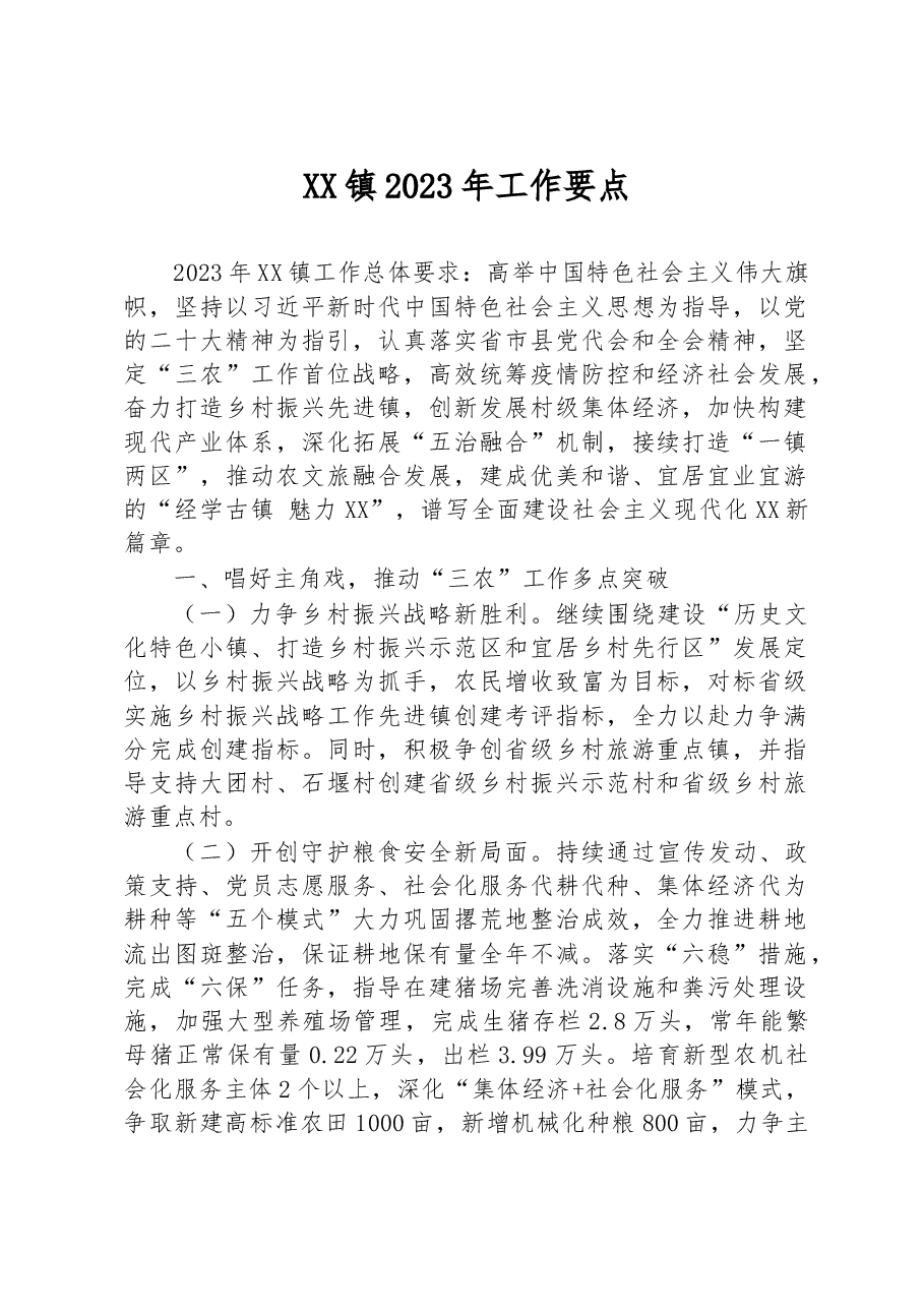 XX镇2023年工作要点.docx,第1页预览
