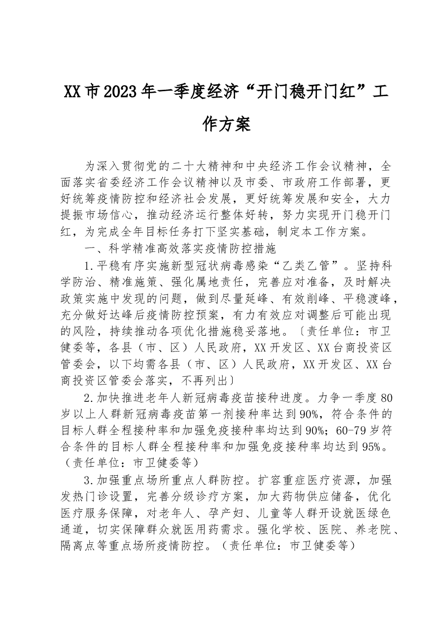 市2023年一季度经济“开门稳 开门红”工作方案.docx,第1页预览