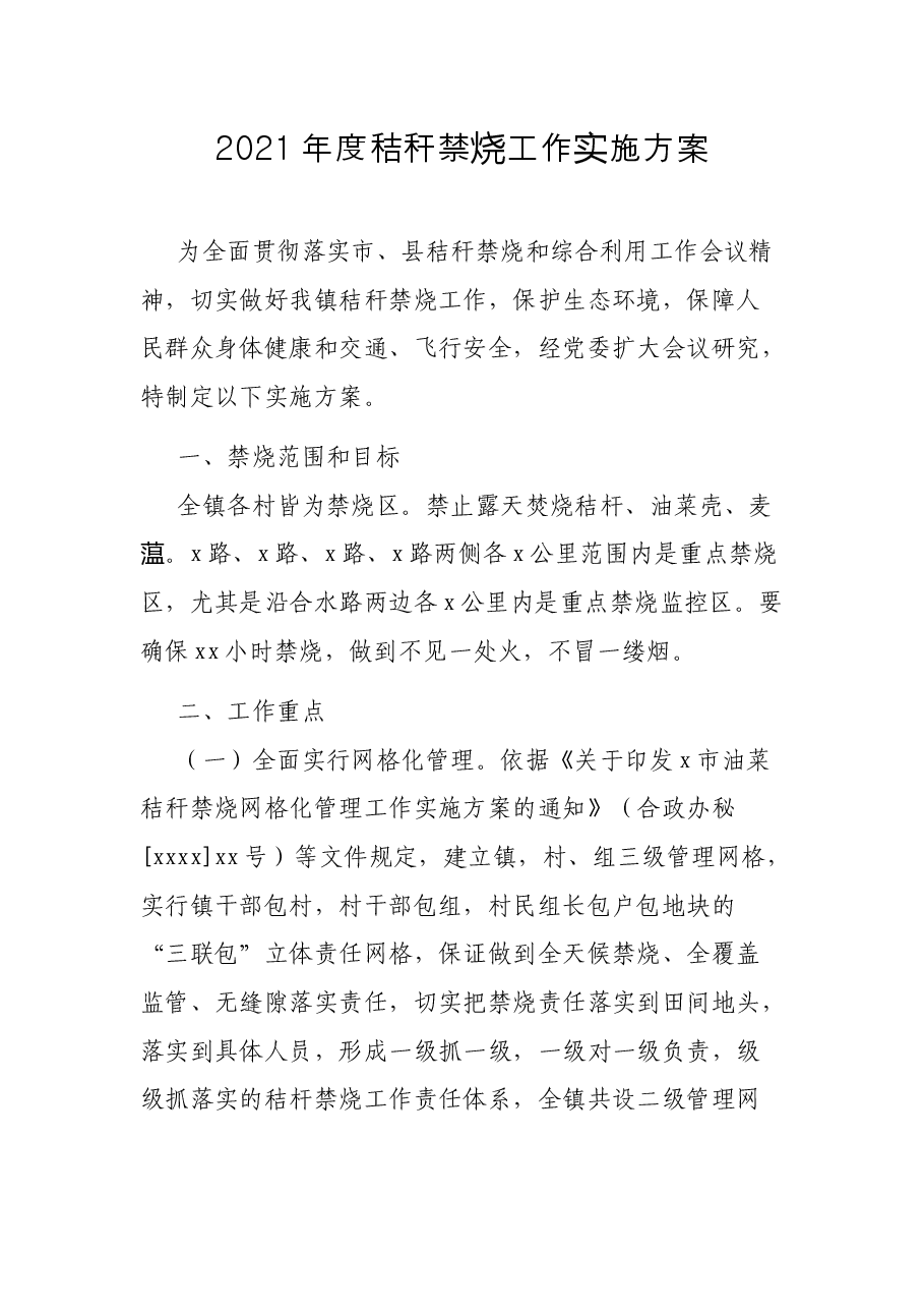 2021年度秸秆禁烧工作实施方案.docx,第1页预览