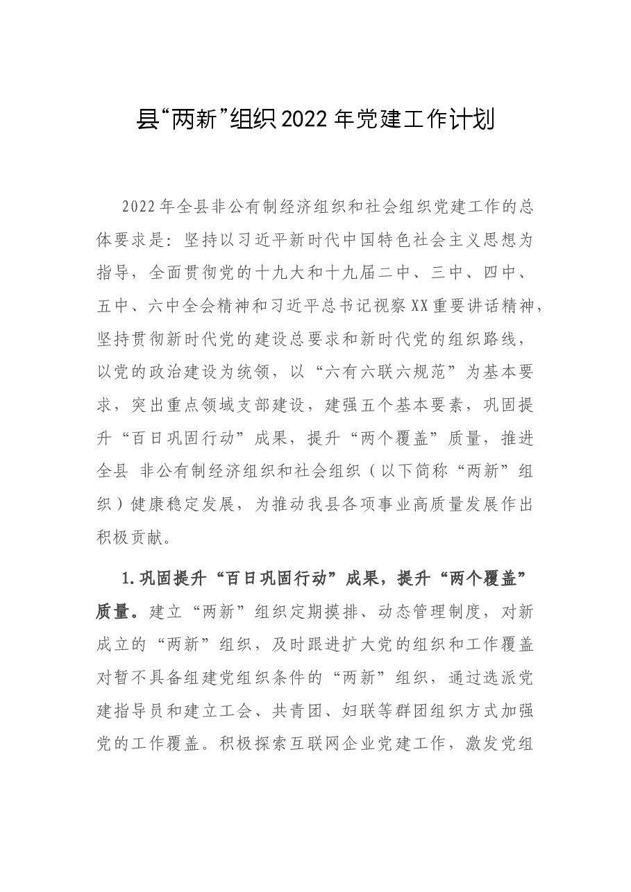 县“两新”组织2022年党建工作计划.docx,第1页预览