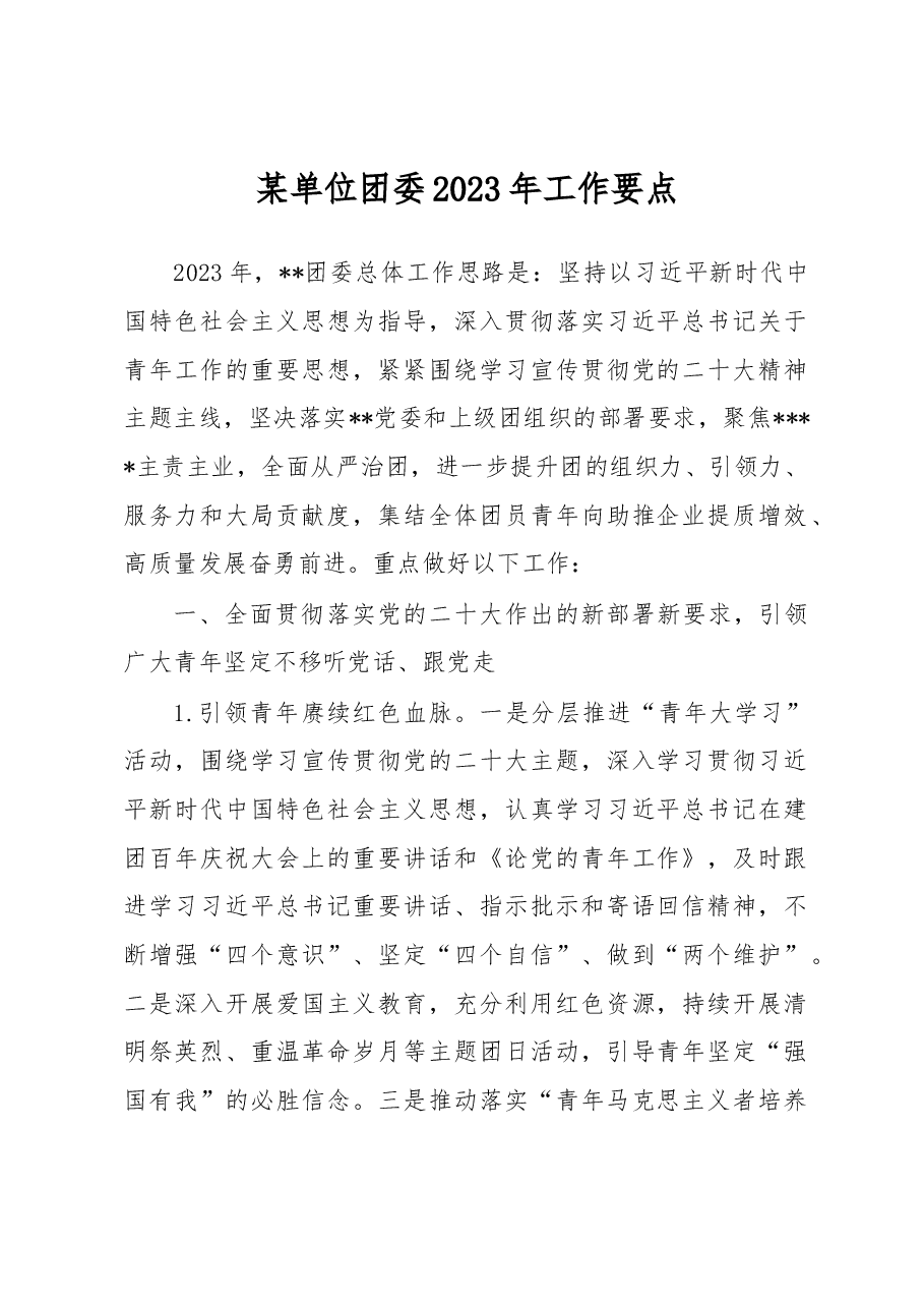 某单位团委2023年工作要点.docx，第1页预览