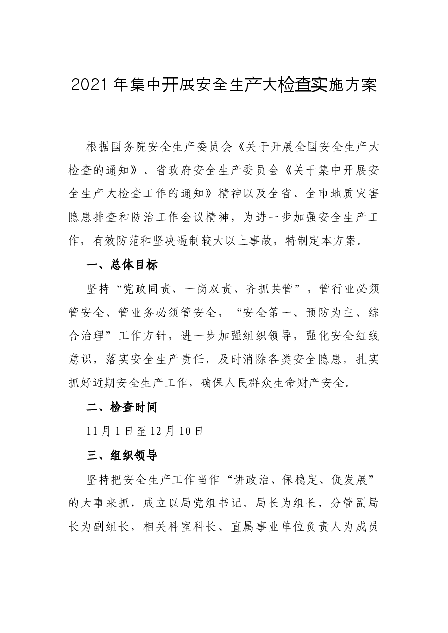 2021年集中开展安全生产大检查实施方案.docx,第1页预览