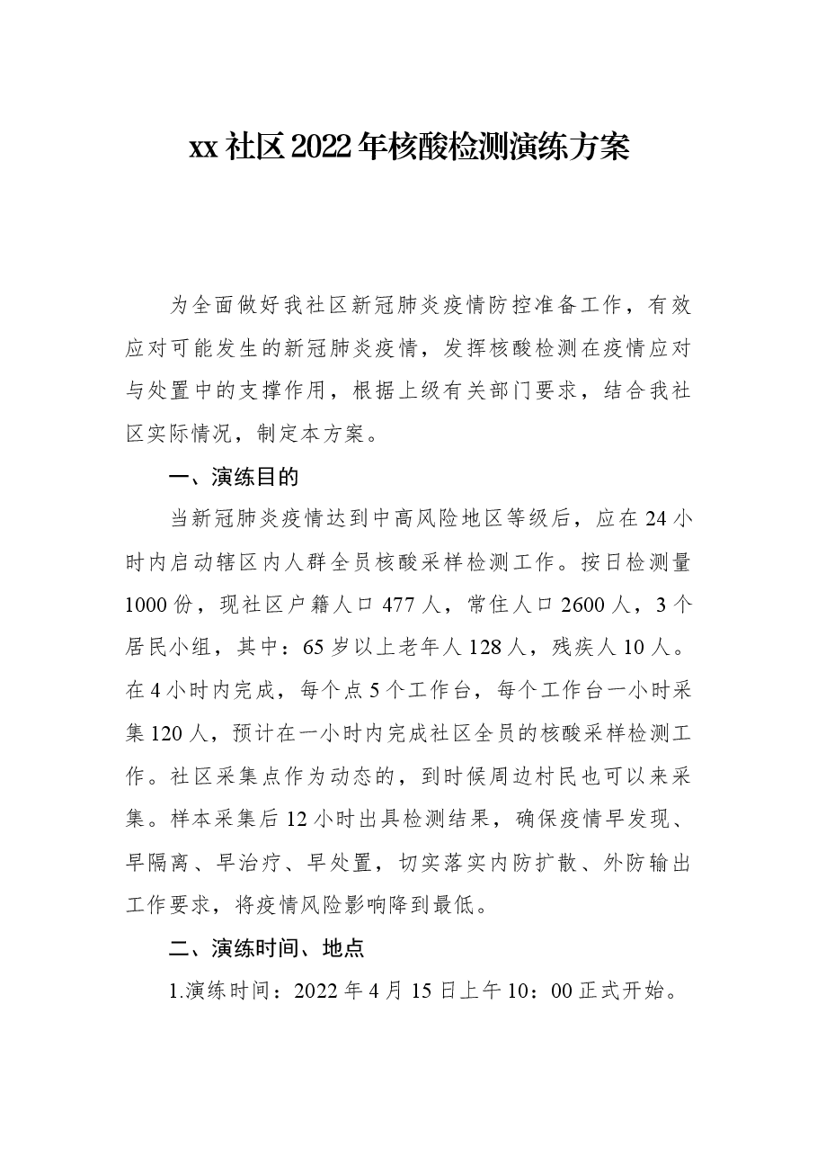 xx社区2022年核酸检测演练方案.docx,第1页预览
