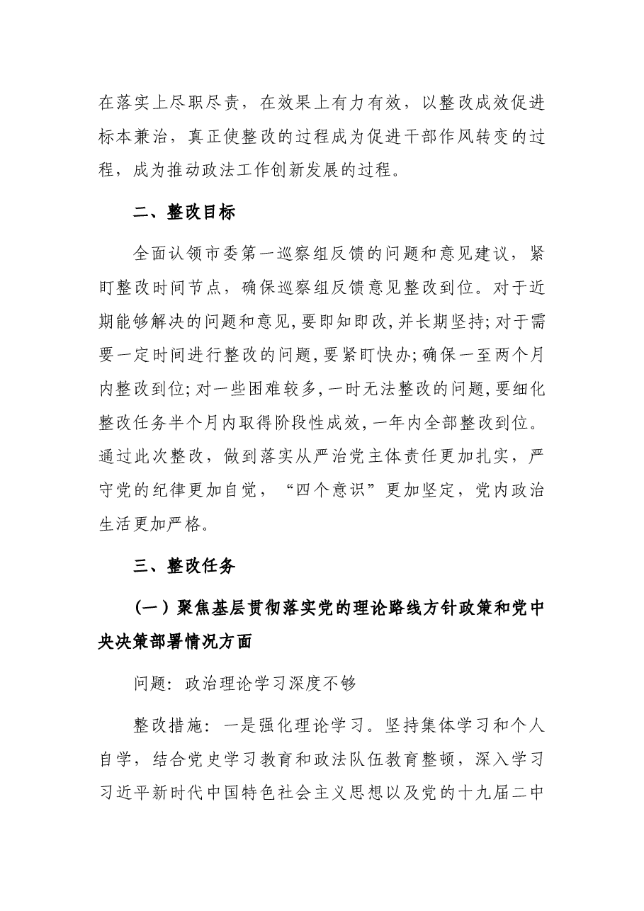 市委政法委员会党支部关于市委巡察组反馈意见整改落实方案.docx,第2页预览