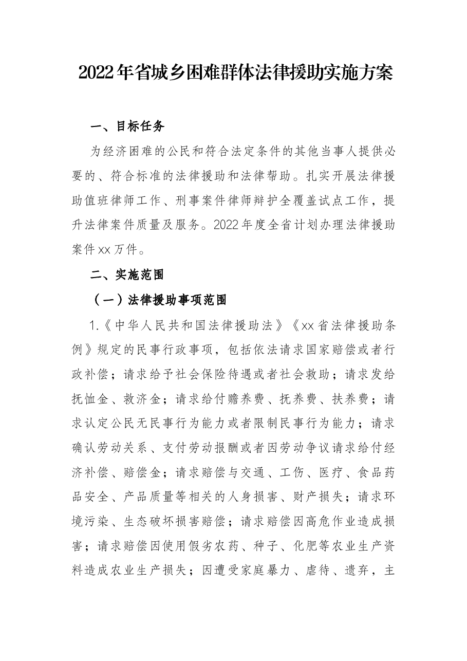2022年省城乡困难群体法律援助实施方案.docx,第1页预览