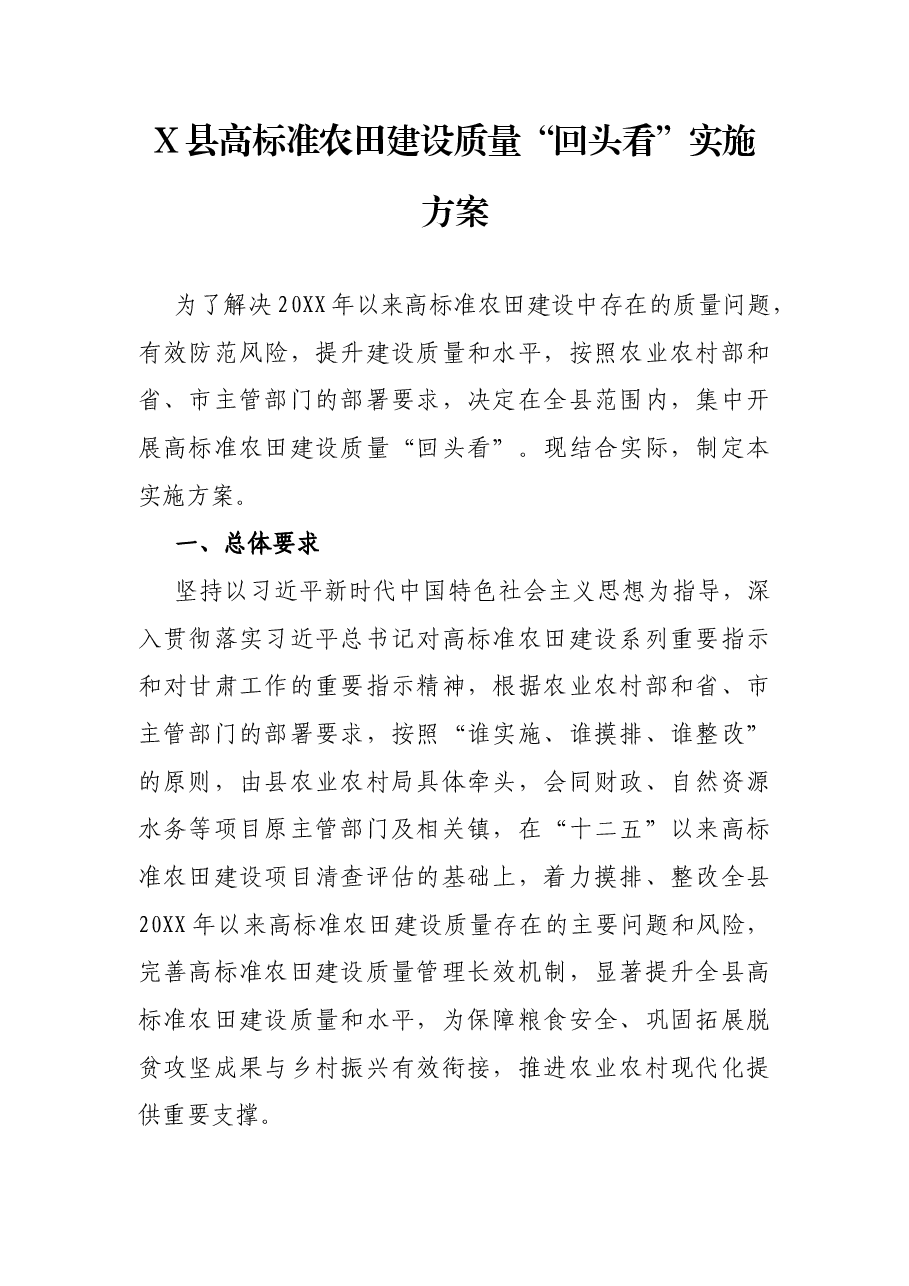 X县高标准农田建设质量“回头看”实施方案.docx,第1页预览