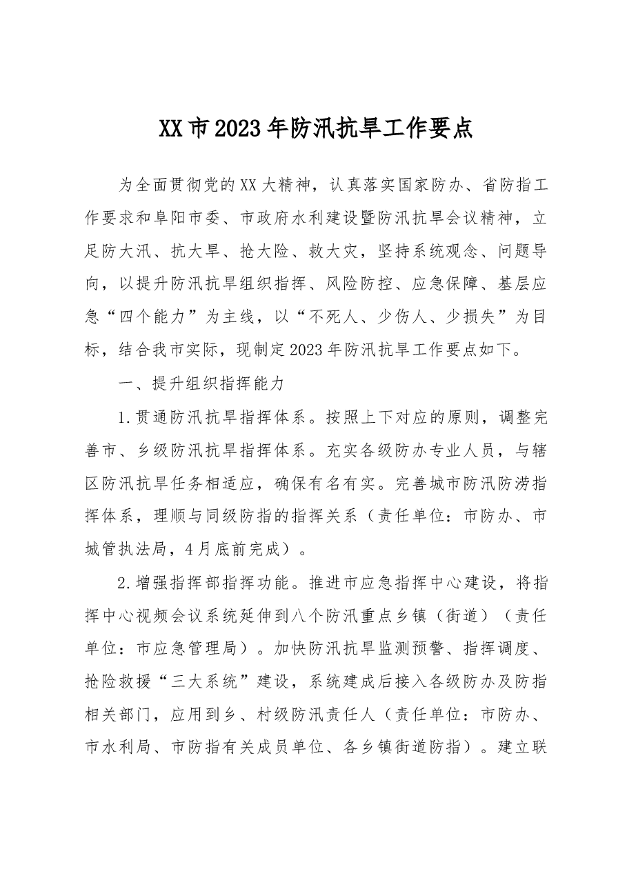 XX市2023年防汛抗旱工作要点.docx,第1页预览