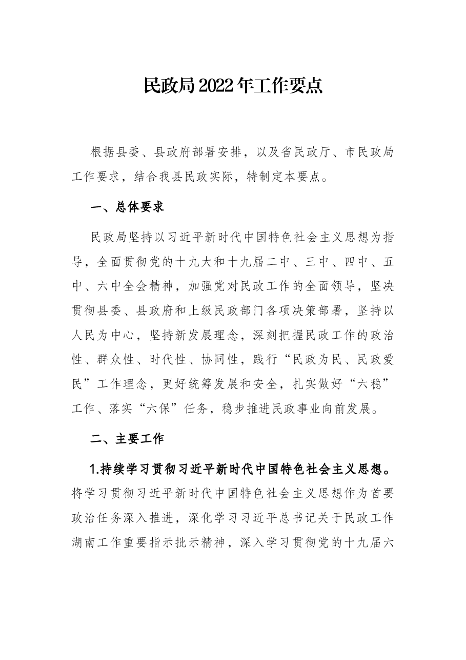 民政局2022年工作要点.docx,第1页预览