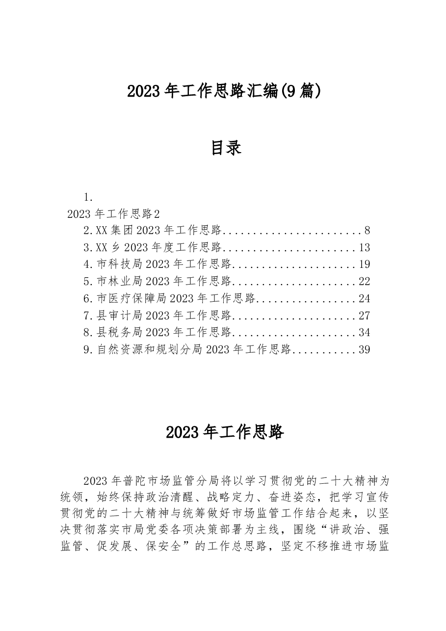 （9篇）2023年工作思路汇编.docx，第1页预览