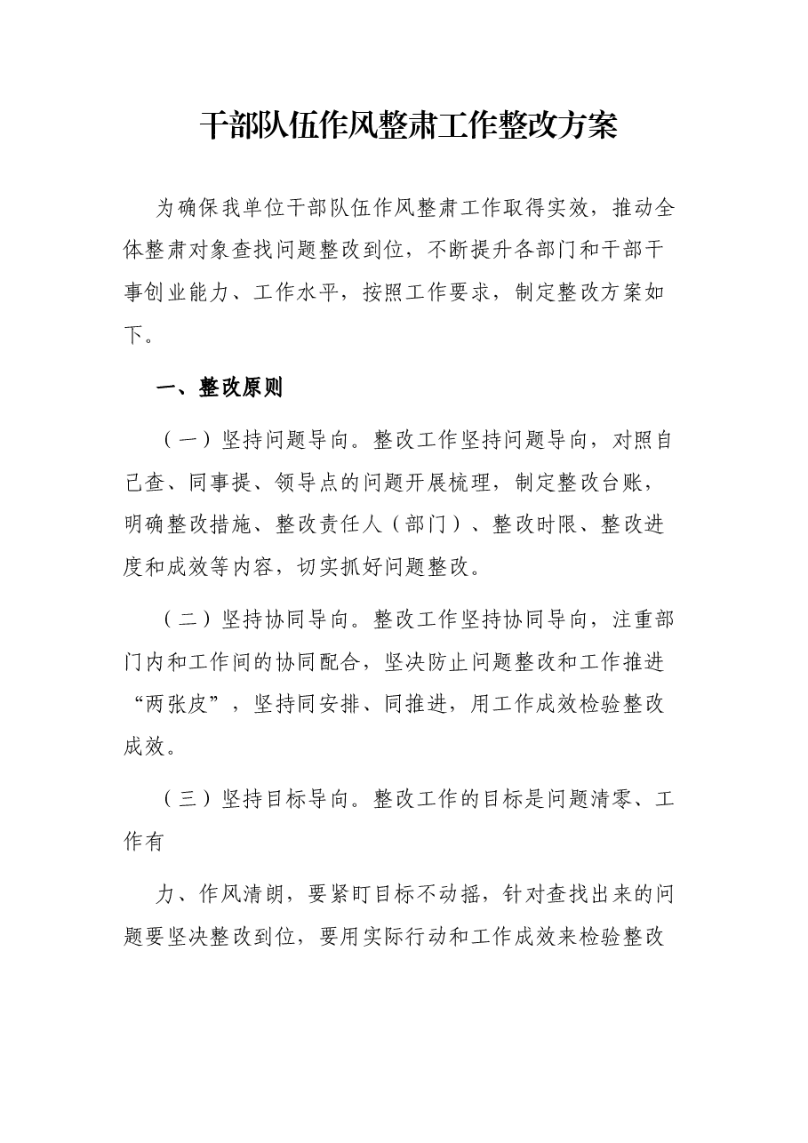 干部队伍作风整肃工作整改方案.docx,第1页预览