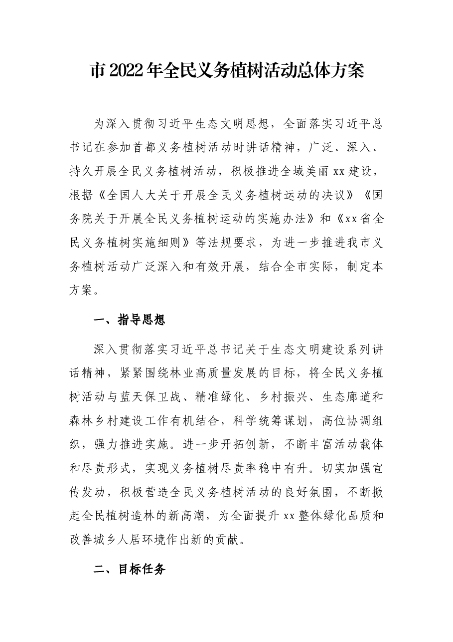 市2022年全民义务植树活动总体方案.docx,第1页预览