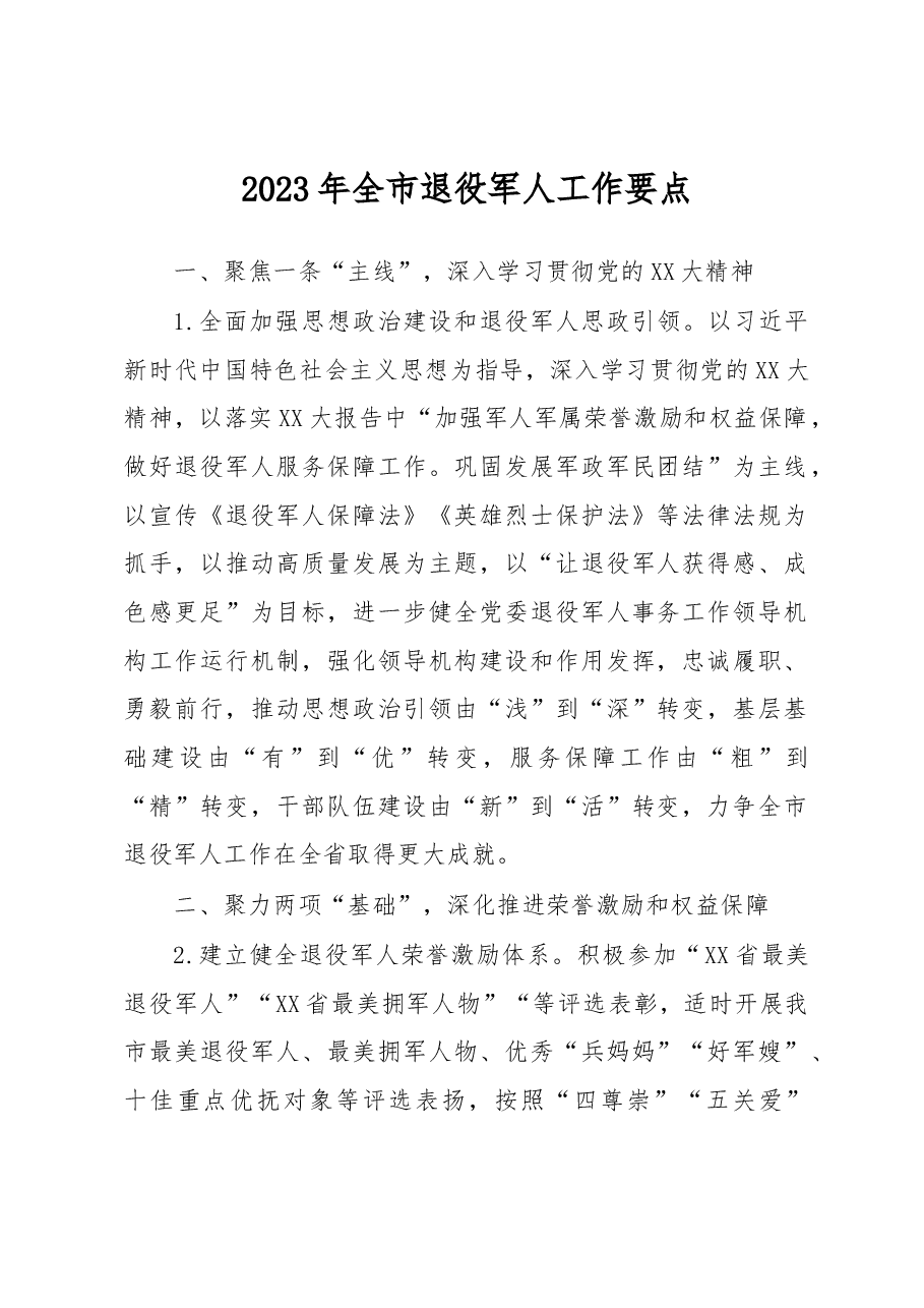 2023年全市退役军人工作要点.docx,第1页预览