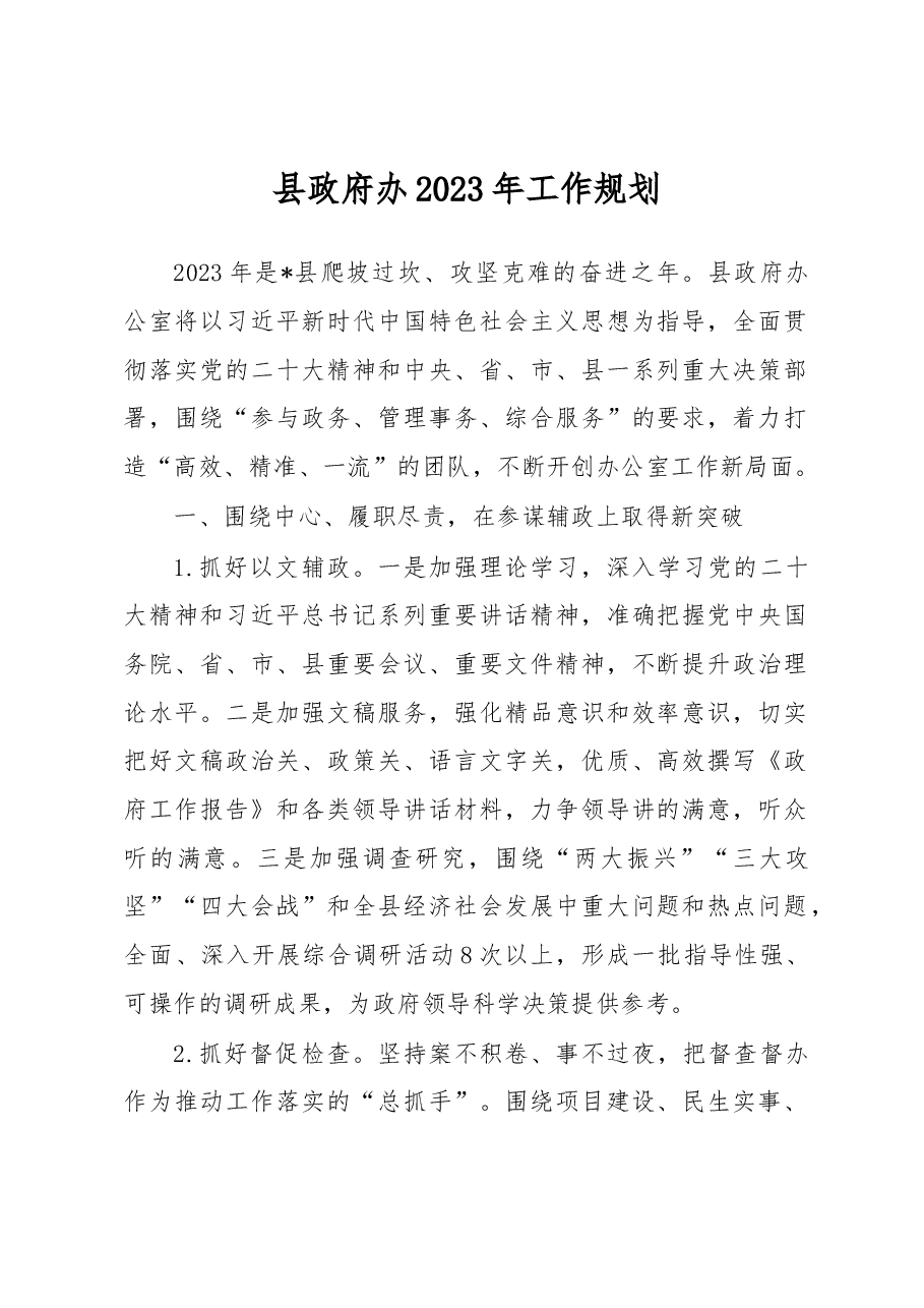 县政府办2023年工作规划.docx,第1页预览