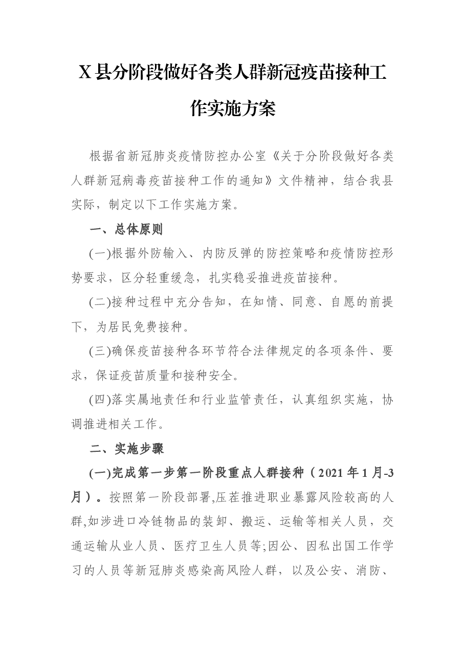X县分阶段做好各类人群新冠疫苗接种工作实施方案.docx,第1页预览