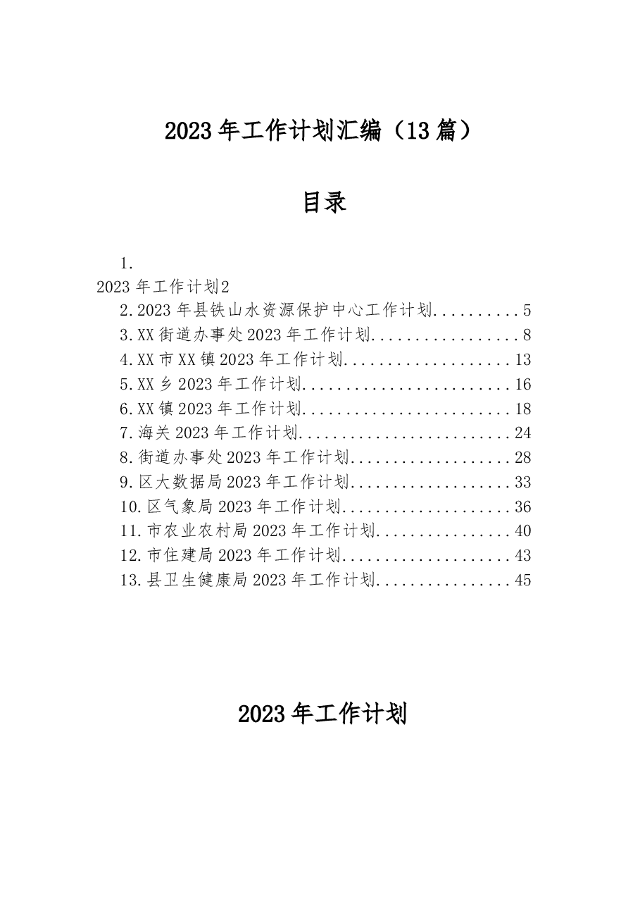 （13篇）2023年工作计划汇编.docx，第1页预览