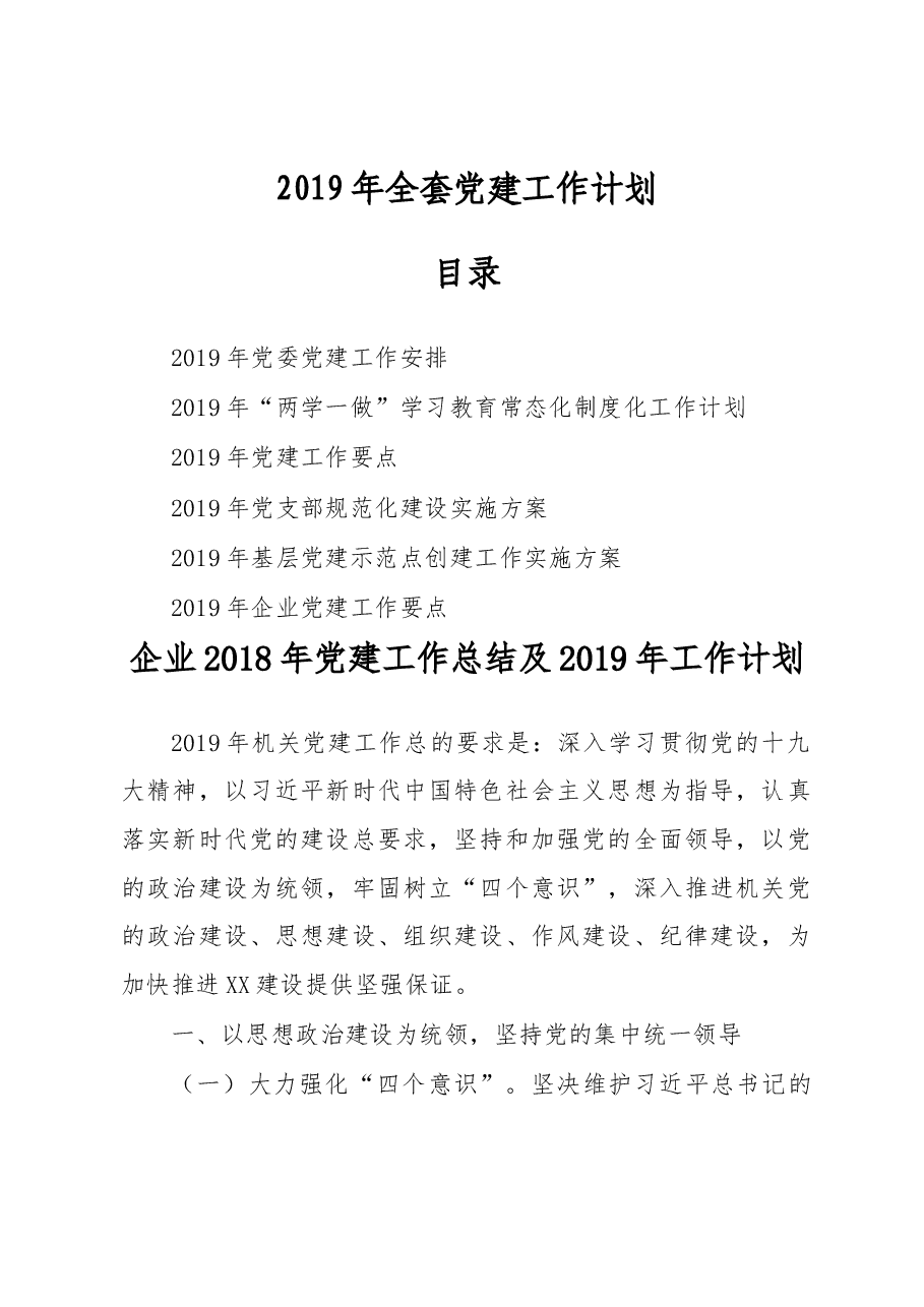 2019年全套党建工作计划.docx,第1页预览