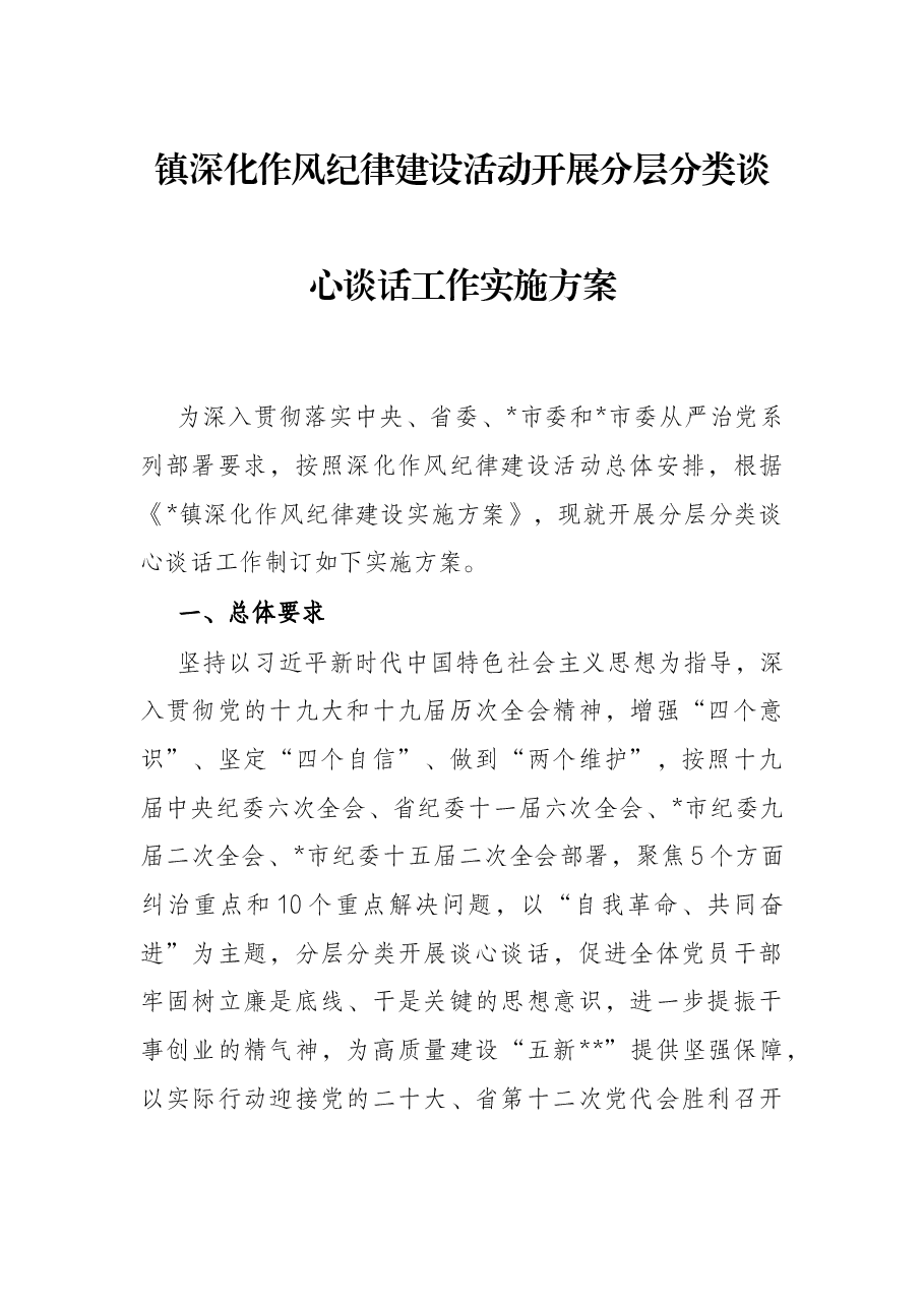 镇深化作风纪律建设活动开展分层分类谈心谈话工作实施方案.docx,第1页预览
