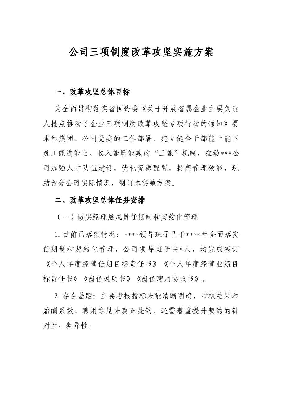 公司三项制度改革攻坚实施方案.docx,第1页预览